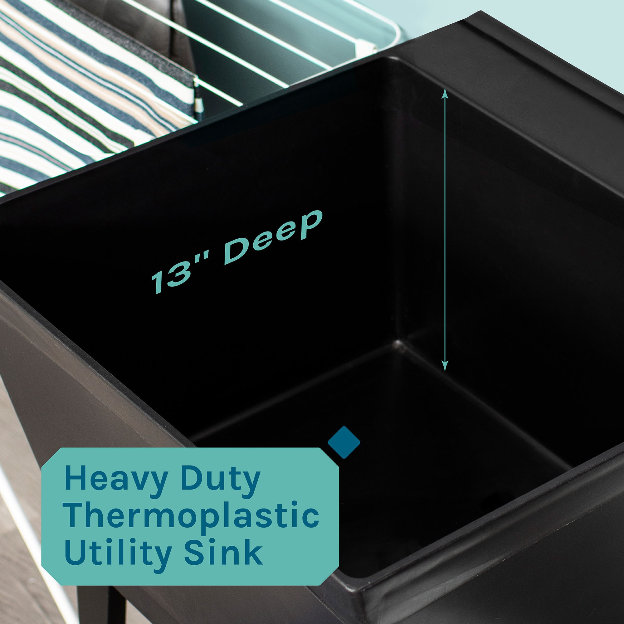 Black Freestanding Polypropylene Utility Sink with Metal Legs