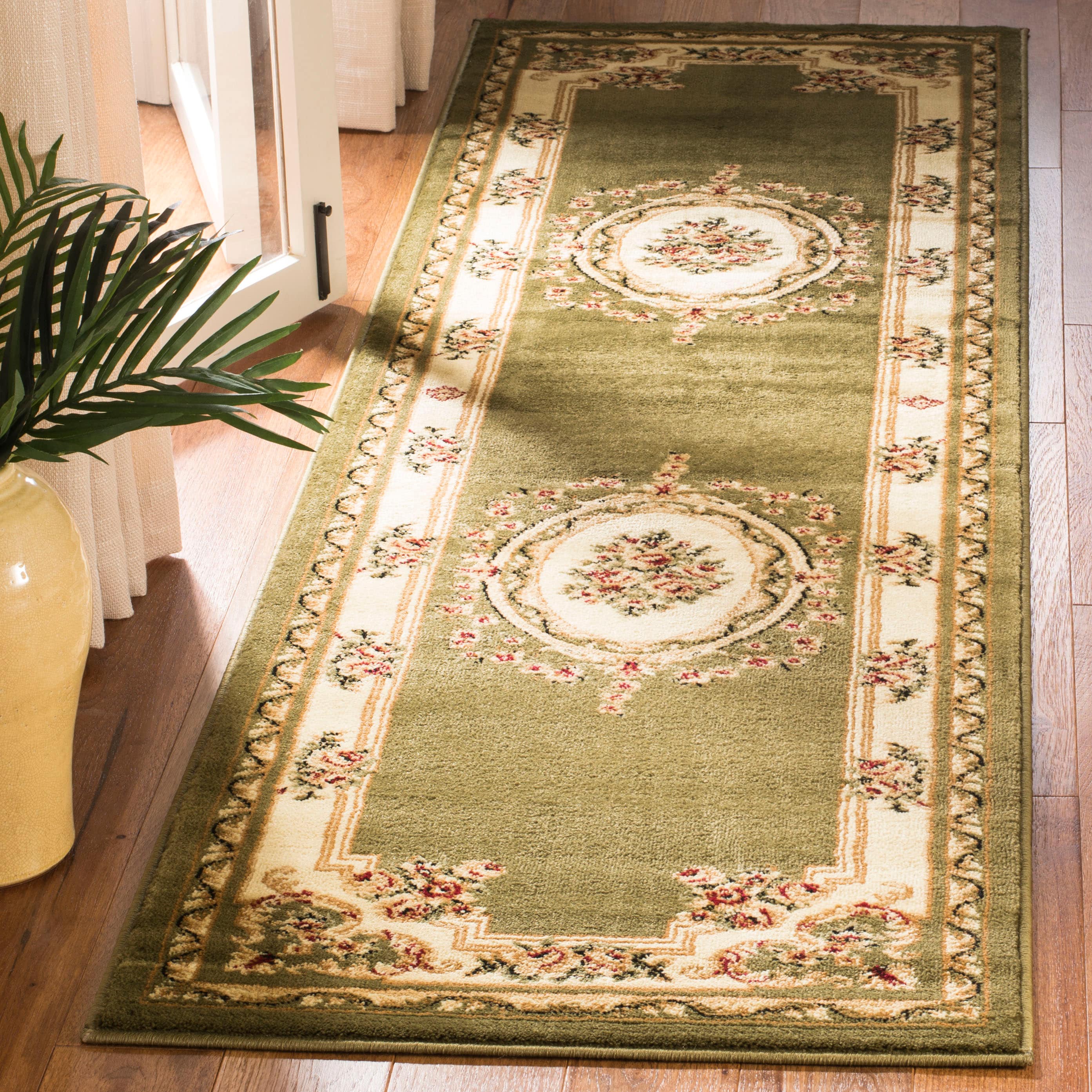 Safavieh LNH218B-28 Lyndhurst Medallion Tabriz 2 x 8 (ft) Loomed Polypropylene Sage/Ivory Rectangular Indoor Floral/Botanical Oriental Runner rug