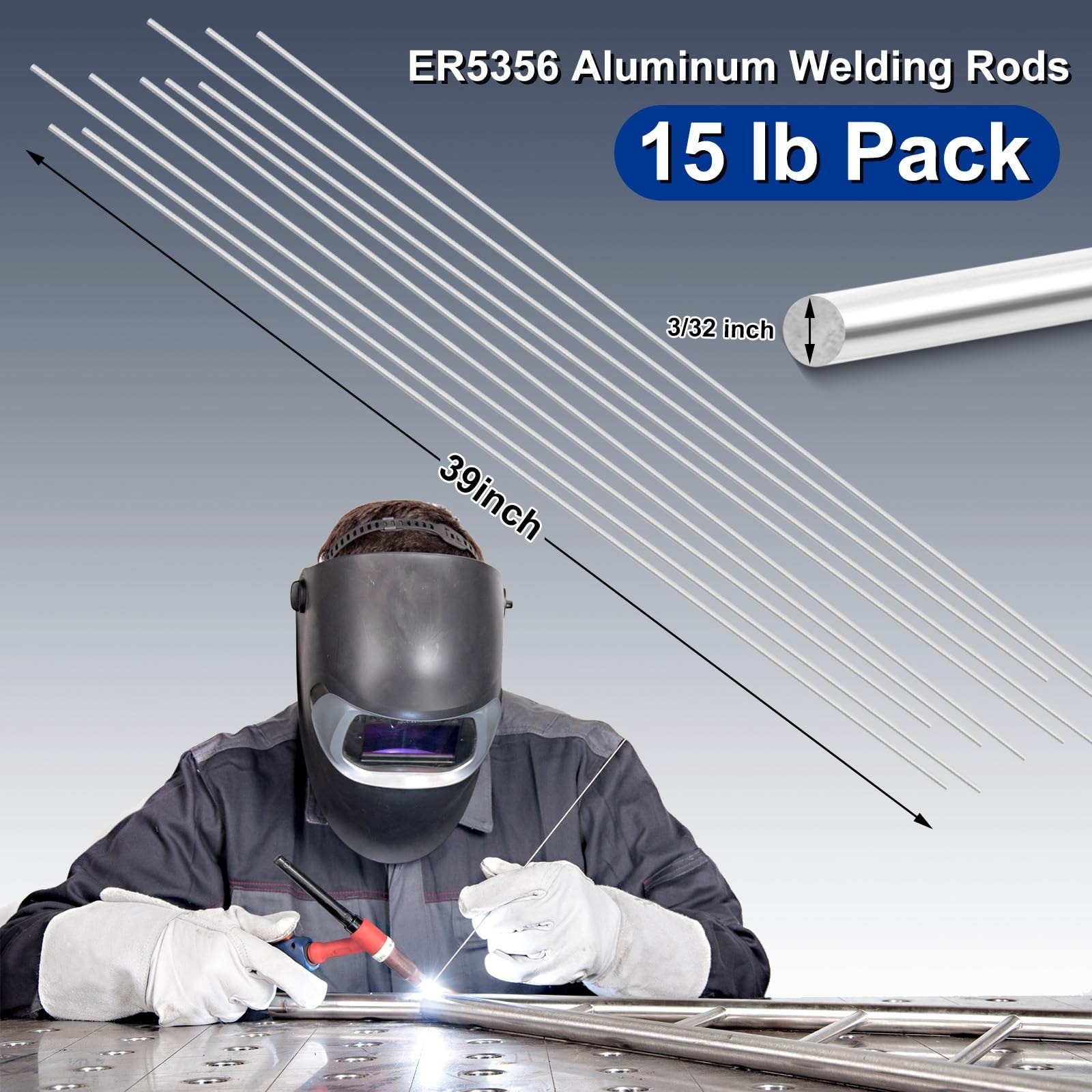 Etokfoks 15 lb aluminum TIG welding rod set ER5356 3 32 in x 39 in filler rods low spatter saltwater corrosion resistance #LETPWR07L