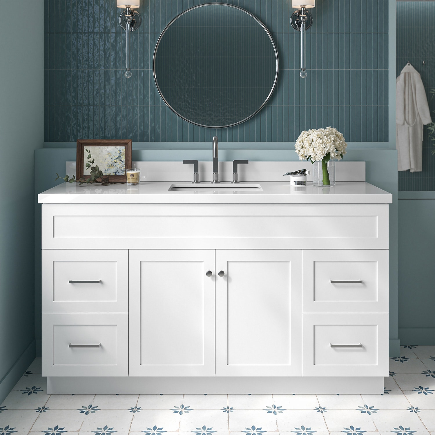 ARIEL F061SWQRVOWHT Hamlet 61-in White Undermount Single sink Bathroom Vanity with Pure White Quartz Quartz Top