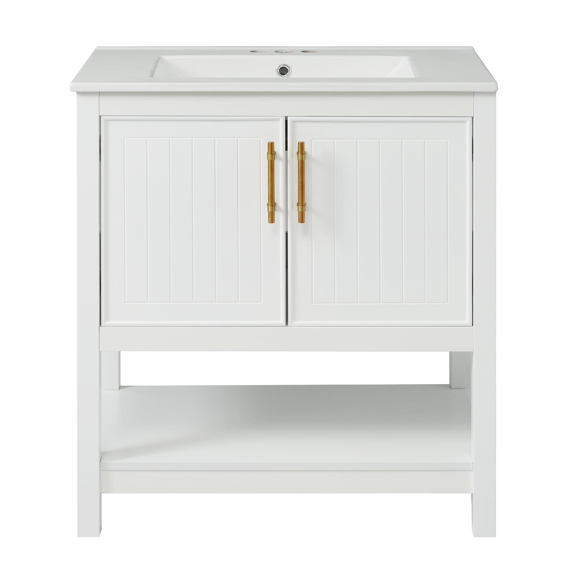Vanityfus - 30-in Single Sink Combo White Bathroom Vanity With Ceramic Top 2 Soft-Close Doors