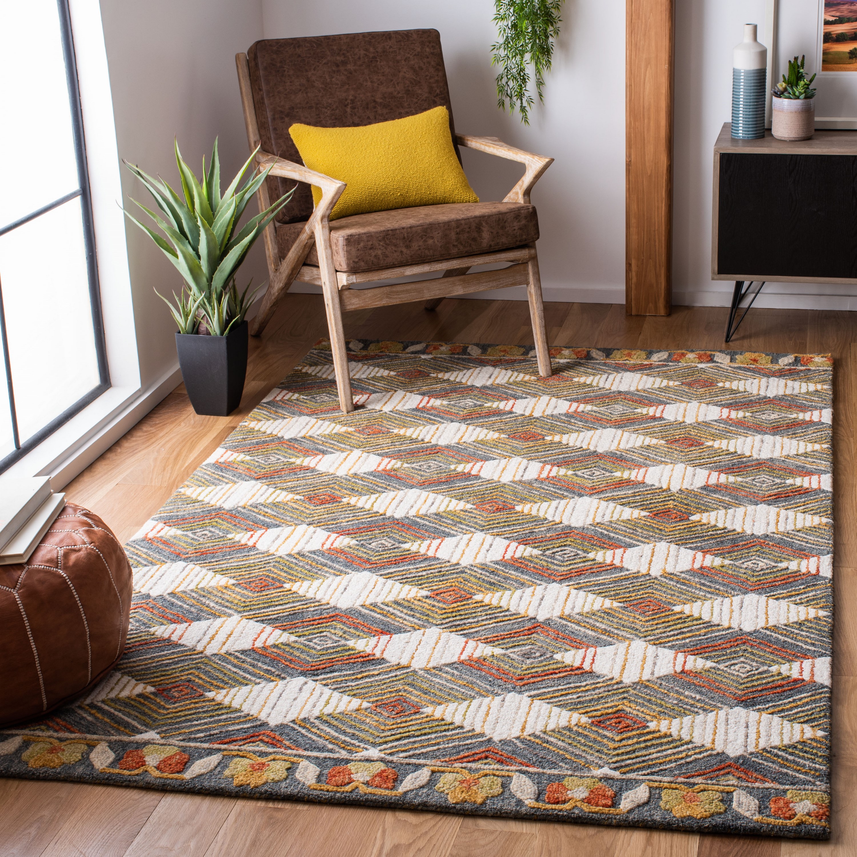 Safavieh TRC522M-3 Trace Kristl 3 x 5 (ft) Tufted Wool Blue/Ivory Rectangular Indoor Abstract Bohemian/Eclectic Throw rug