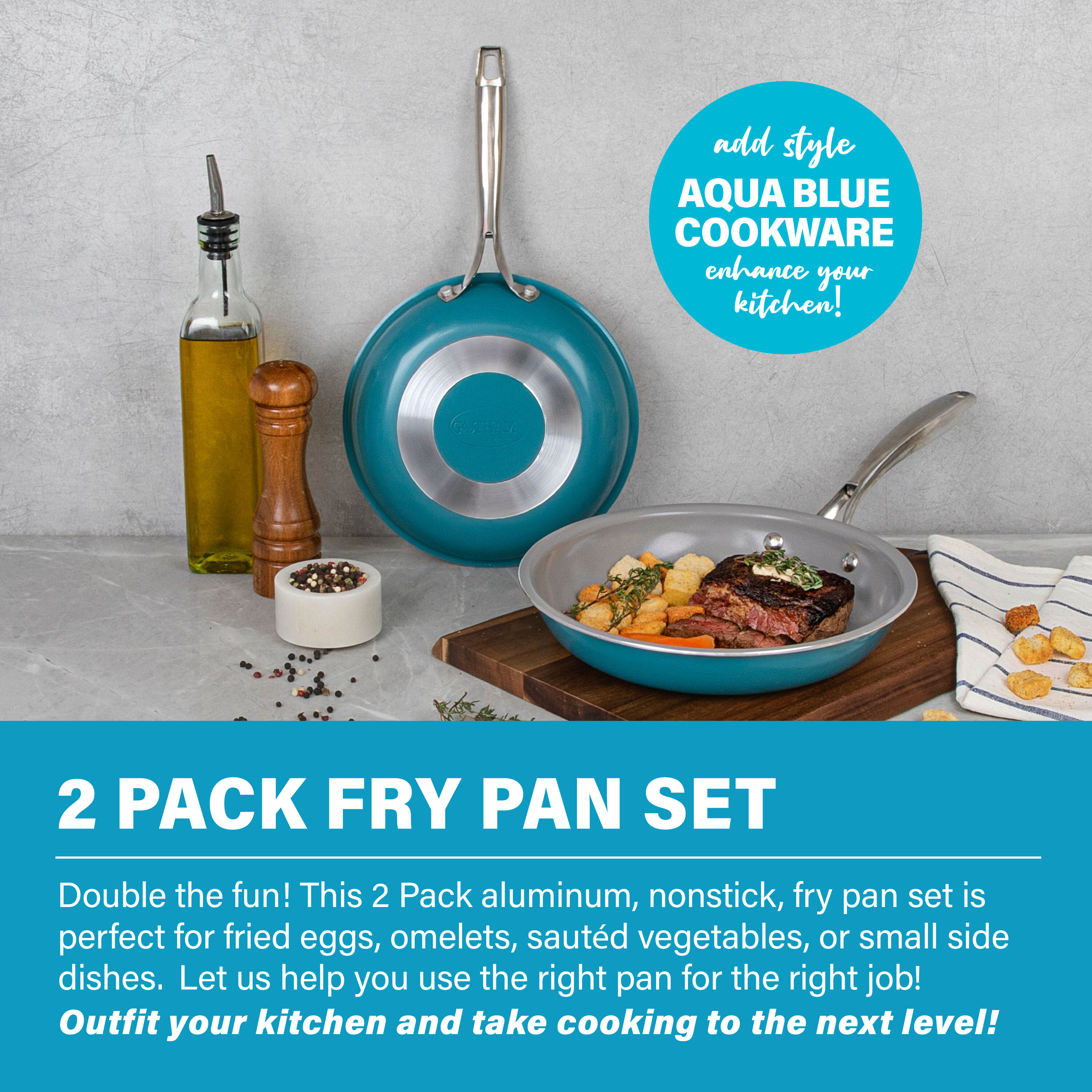 Gotham Steel Aqua Blue 20 Piece Pots & Pans Set, Nonstick Ceramic Cookware