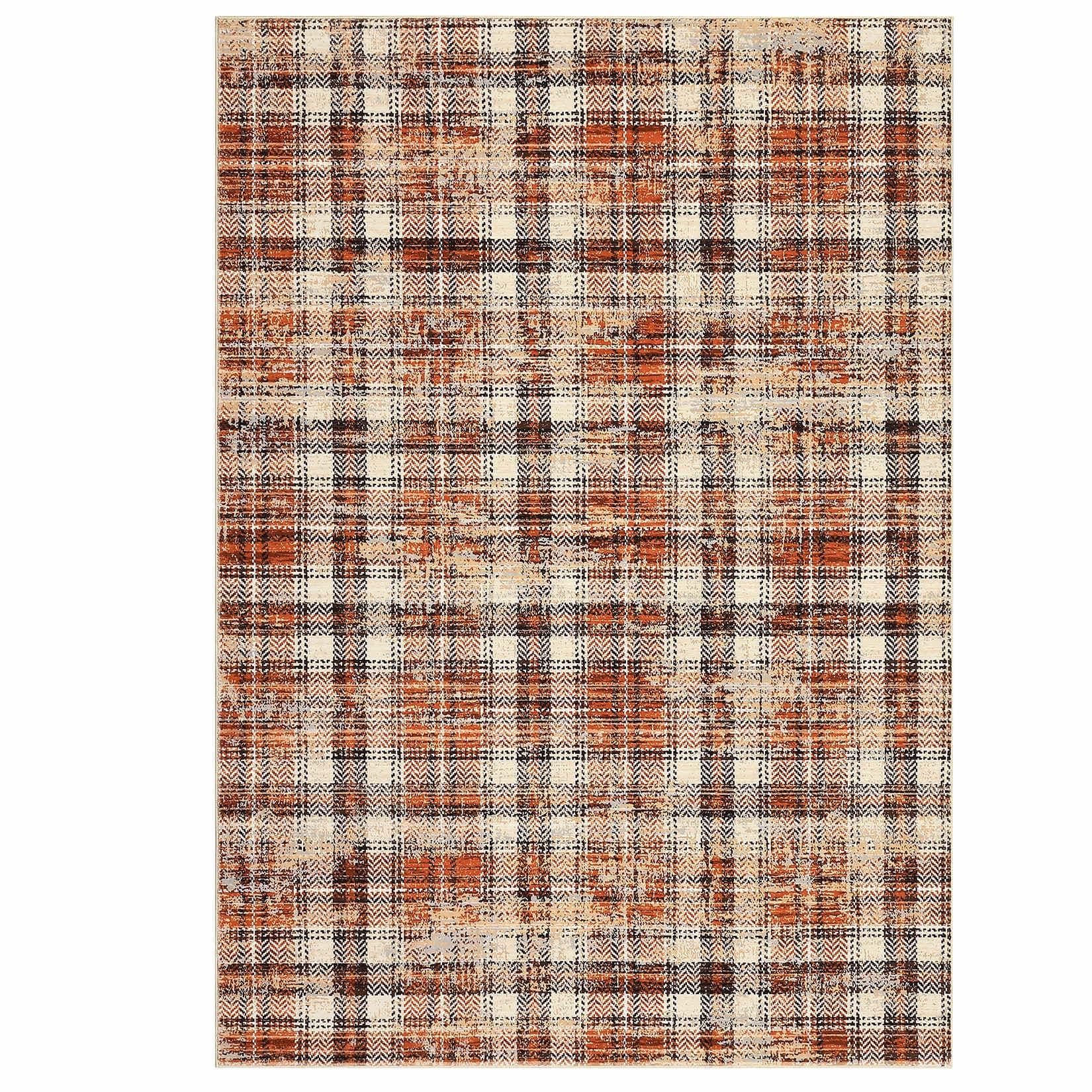 Qeetex SUNNY-PHO-13CG8A3D 4 x 6 ft Polyester Orange/Brown Rectangular Living Room Bedroom Dining Room Geometric Lattice Print Modern Machine Washable Area Rug