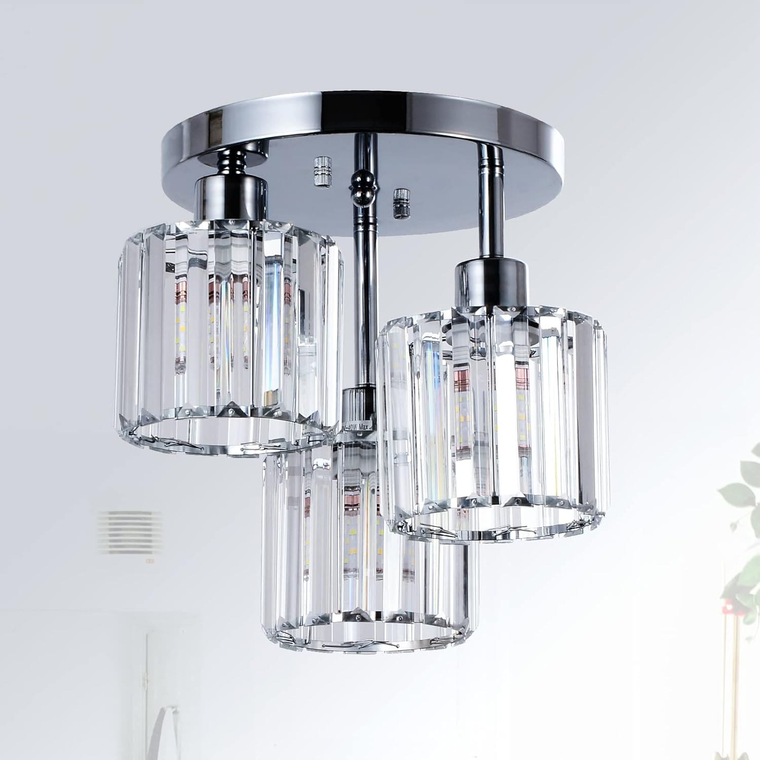 Oyezvary  3 Light Semi Flush Mount Ceiling Light with Clear Crystal Shades for Kitchen Hallway Entryway Bedroom Bathroom Foyer 10.6 in H x 10.2 in L