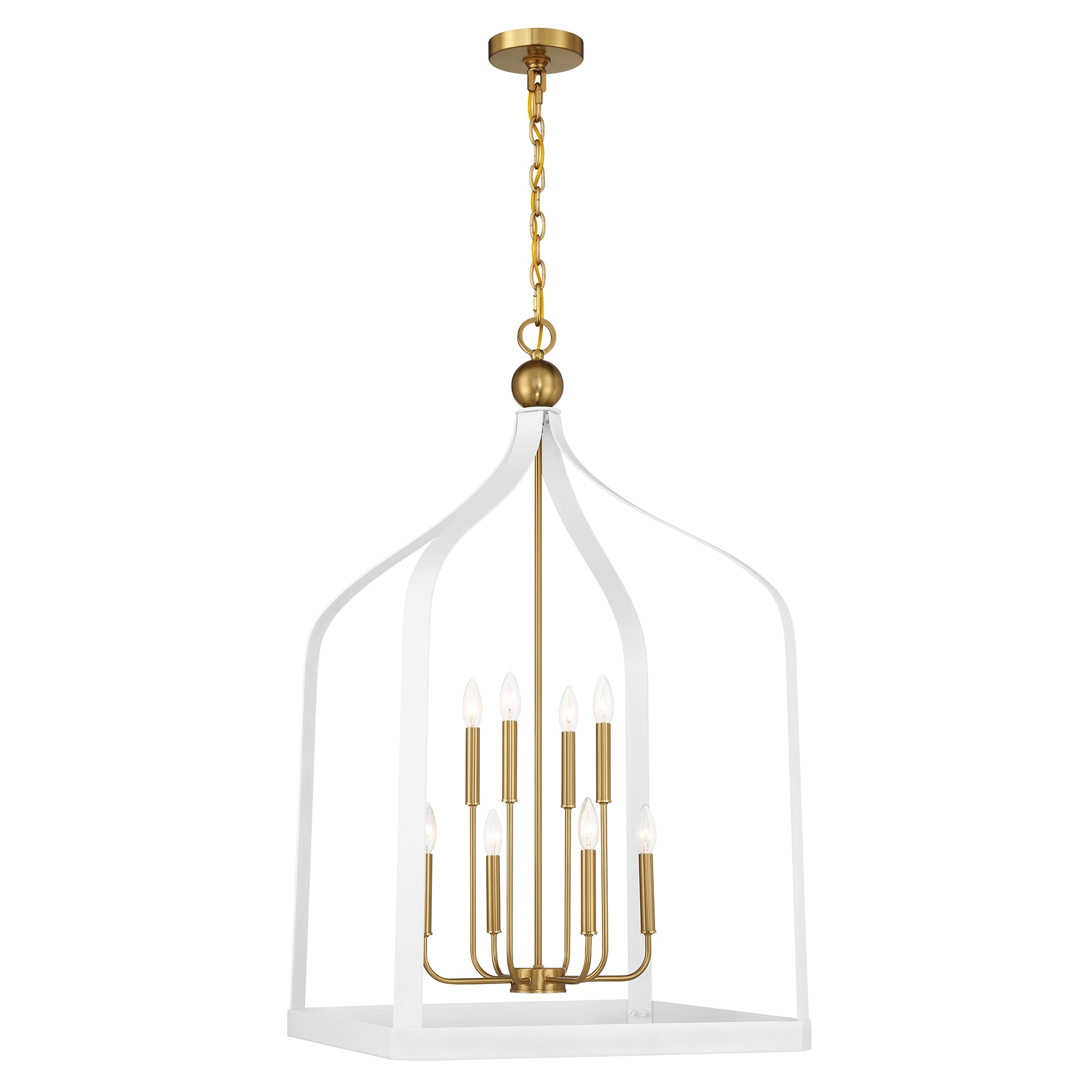 Savoy House 7-7800-8-142 Sheffield 8-Light Pendant in White with Warm Brass Accents 8 -Light White with Warm Brass Accents Modern/contemporary Rectangle Large Hanging Pendant light
