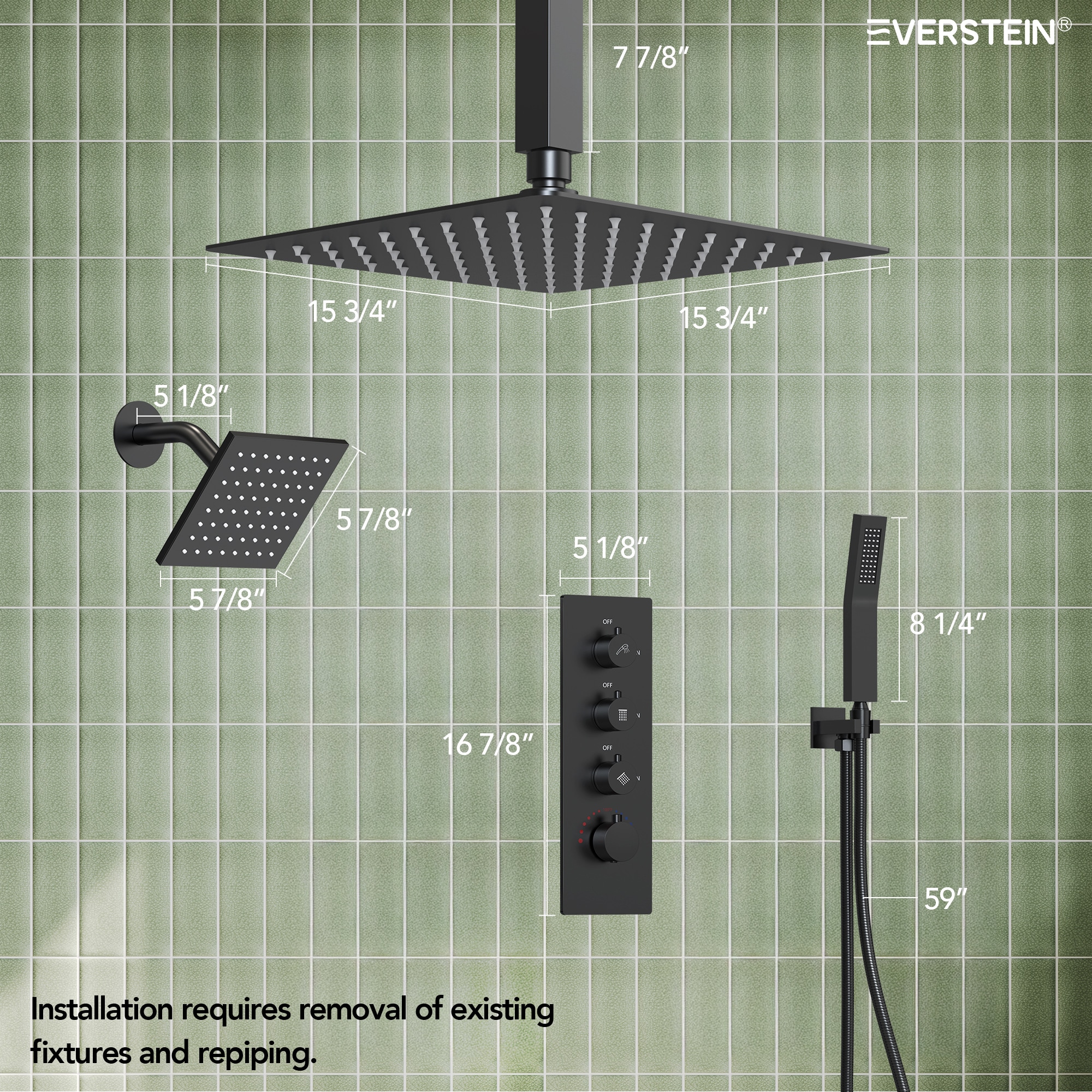 EVERSTEIN Q-926-OTOP Showerhead-Bar-Panels - View #10