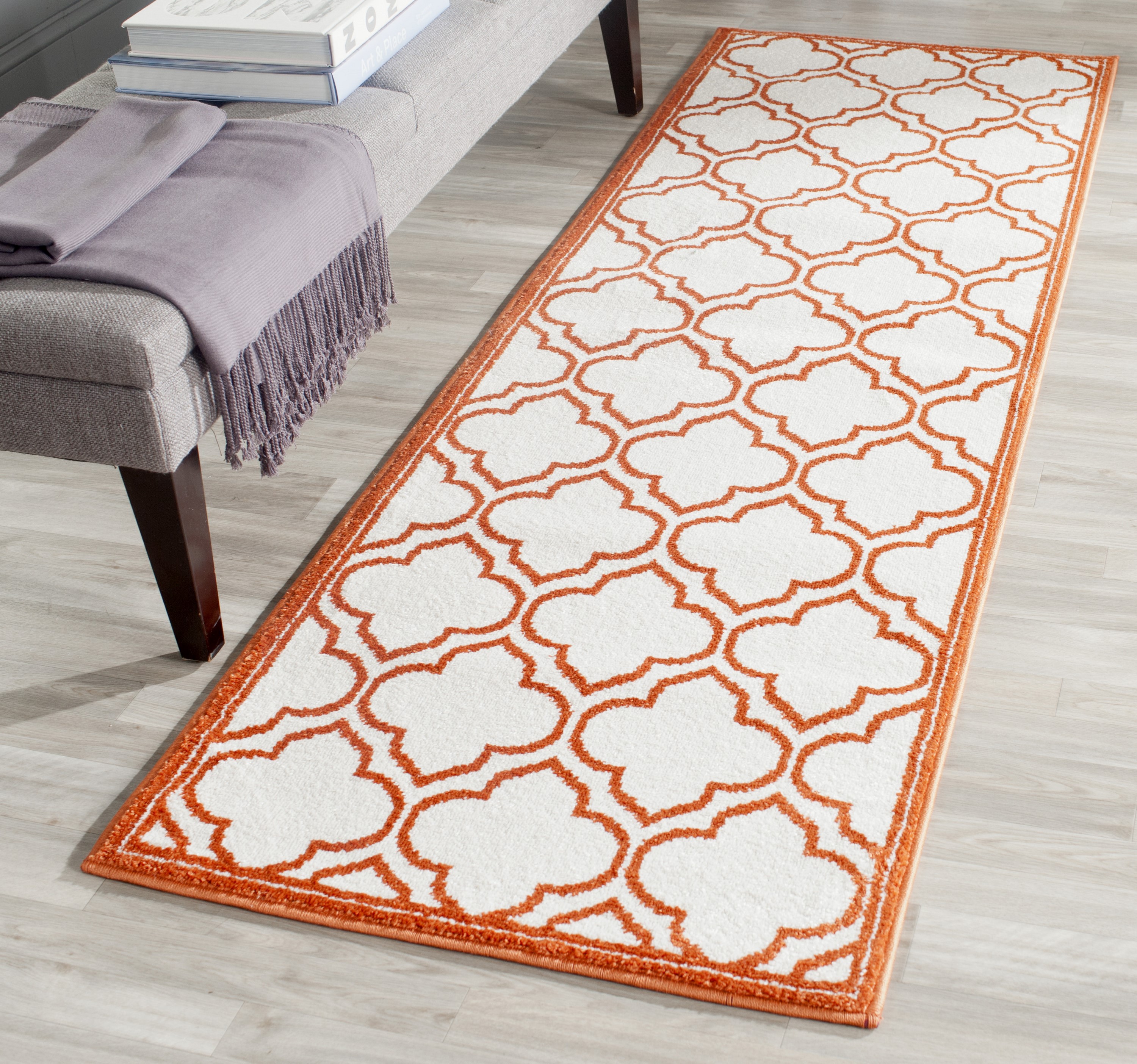 Safavieh AMT412F-27 Amherst Moroccan 2 x 7 (ft) Loomed Synthetic Ivory/Orange Rectangular Indoor/Outdoor Trellis Farmhouse/Cottage Runner rug