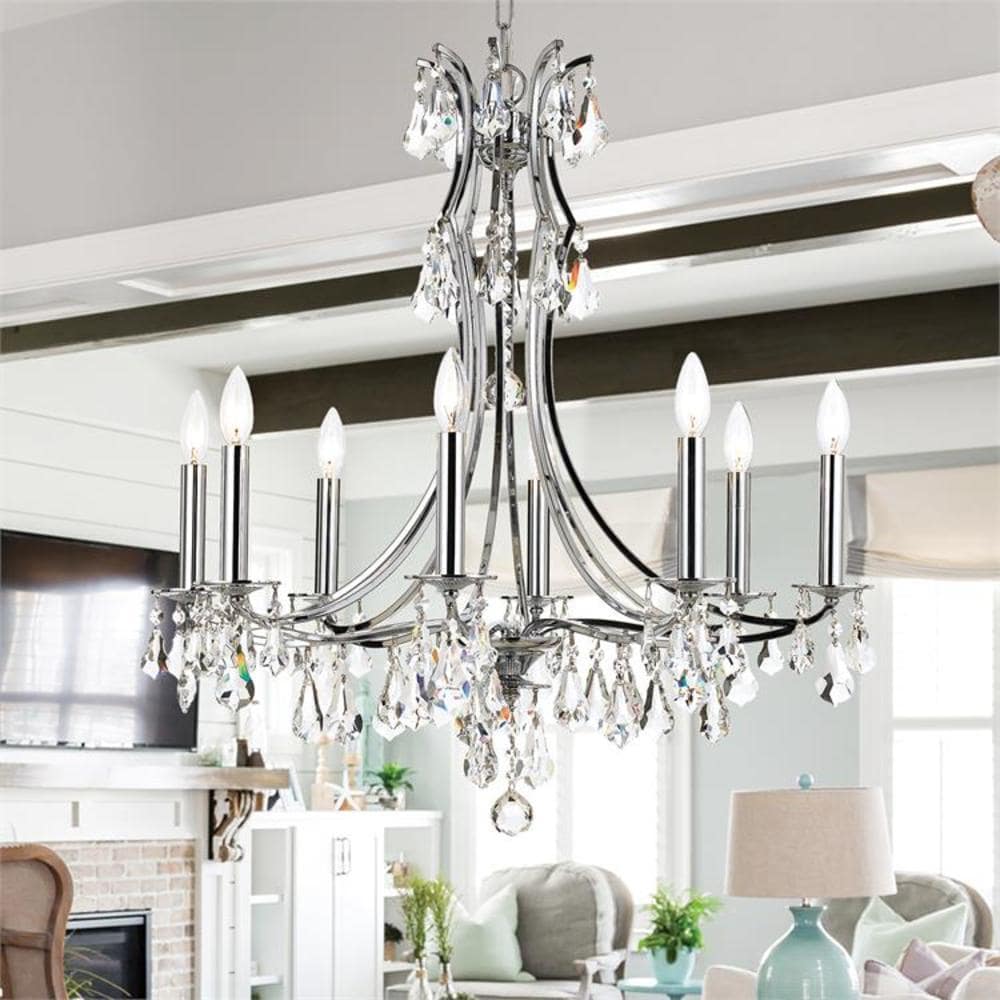 Elegant Cedar 8-Light Polished Chrome Chandelier with Clear Hand Cut Crystals