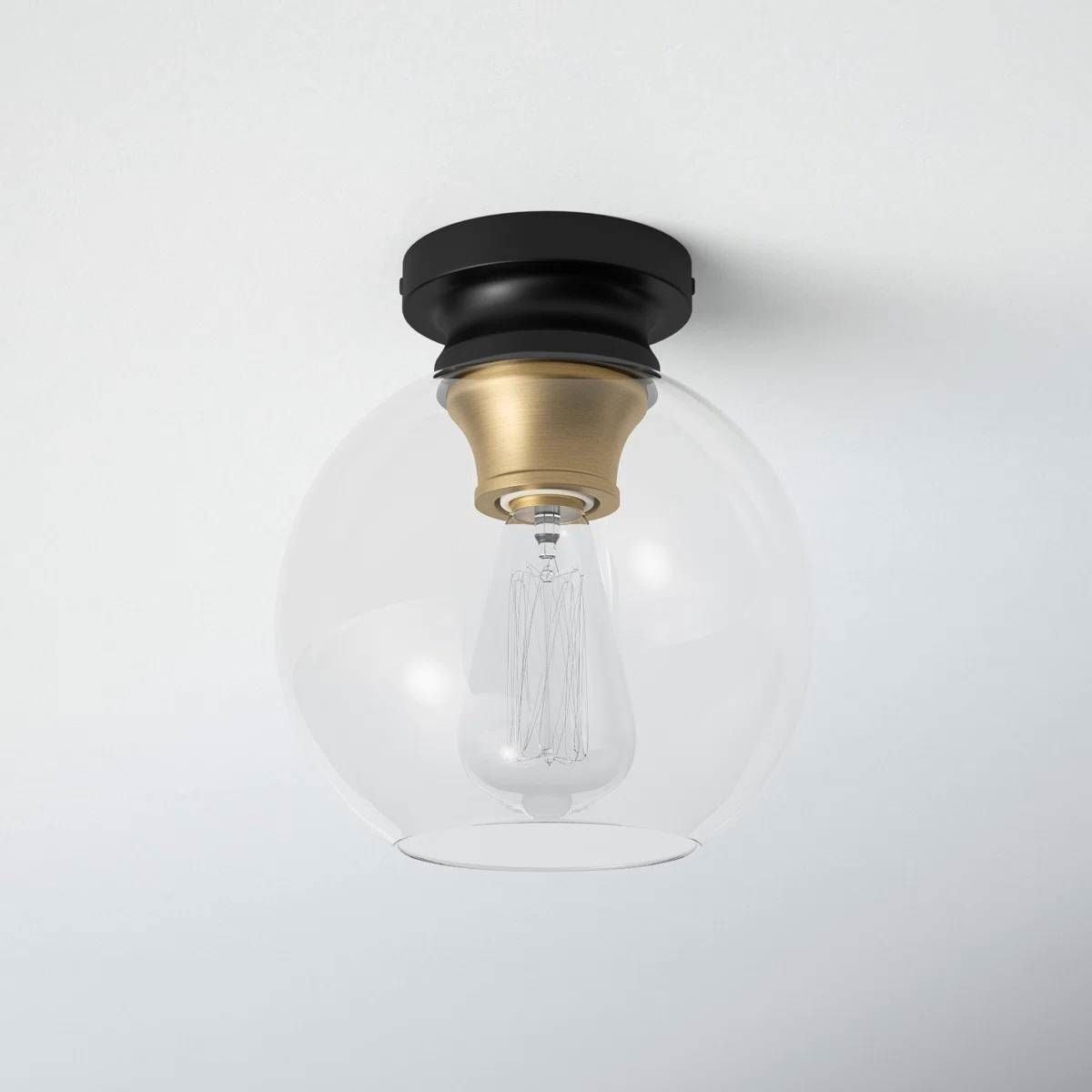 Slickblue Globe Glass Flush Mount Ceiling Light (8.25 Inch) 1 Light Bronze Flush Mount Light with Stainless Steel Body Down Light Design for Kitchen Bathroom Hallway Entryway Damp Location