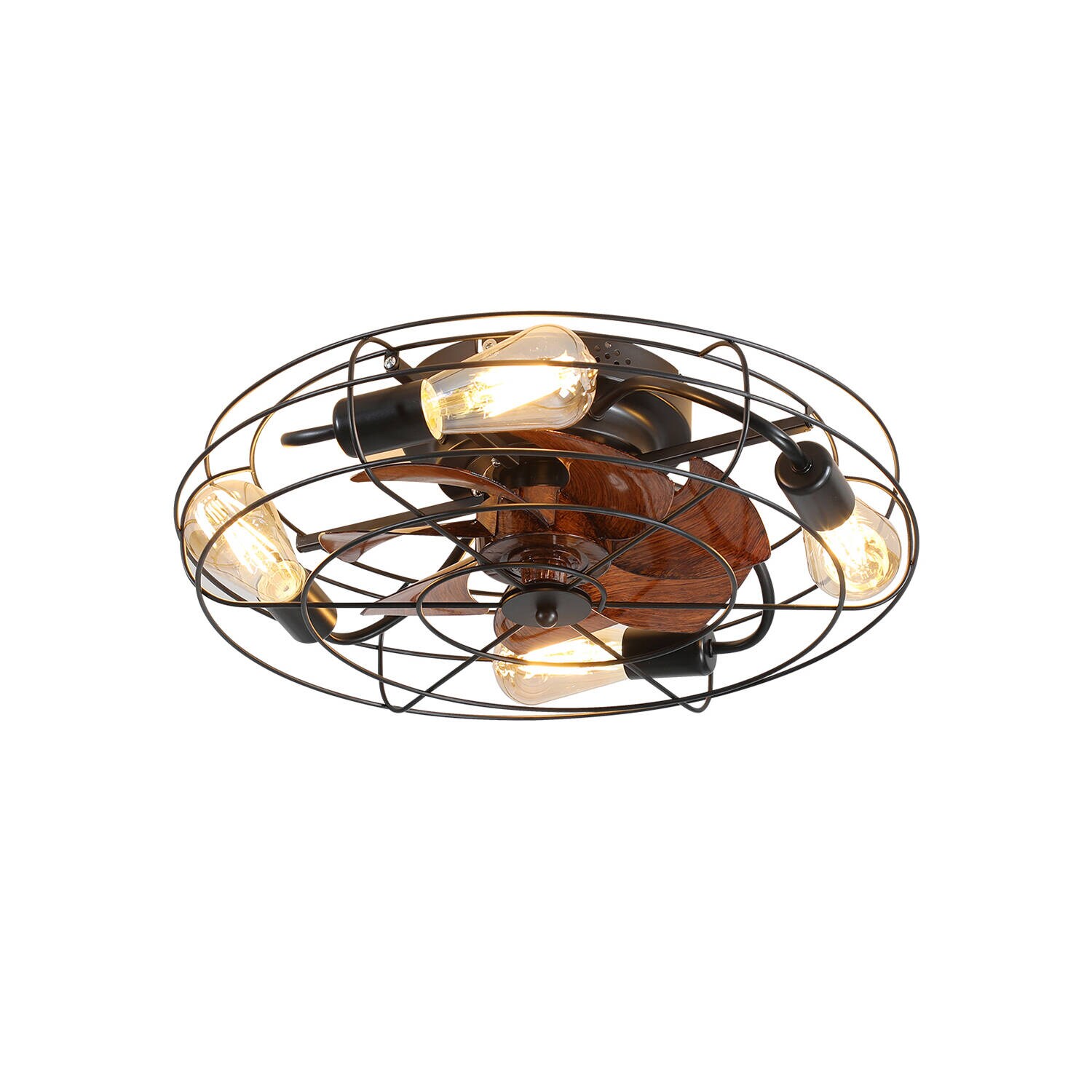 SINOFURN 20-in Black Indoor Flush Mount Cage Ceiling Fan and 