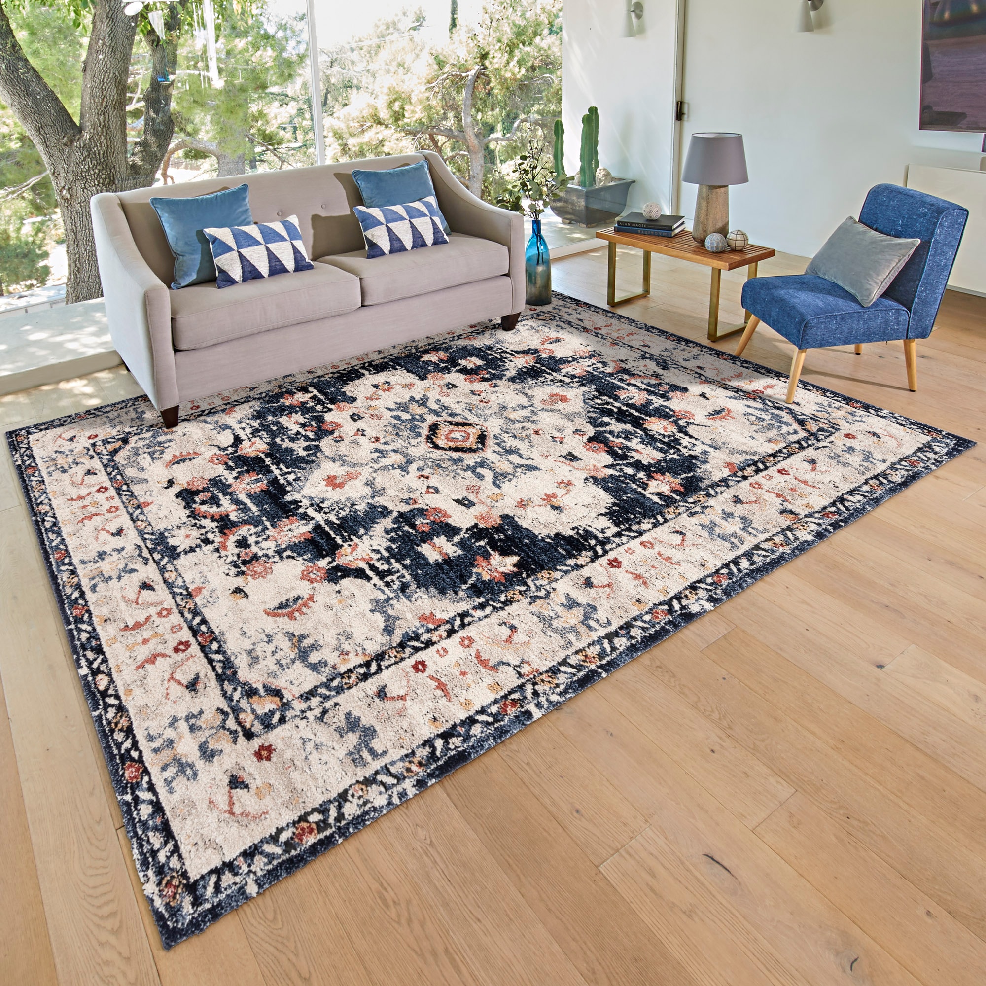 GERTMENIAN 26013 Imani Brielle 9 x 13 (ft) Polyester/Polypropylene Beige/Sand Rectangular Indoor Medallion Oriental Area rug