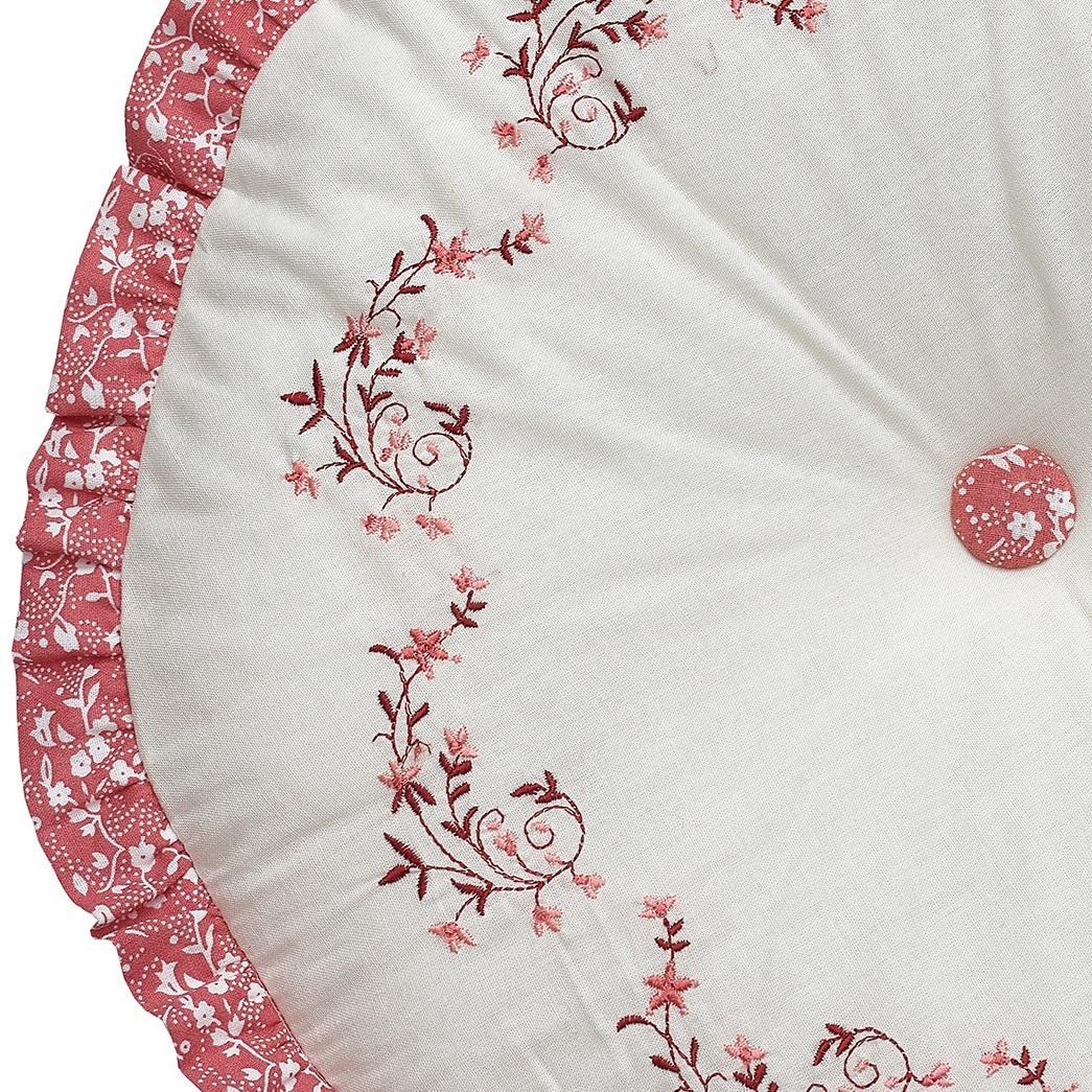 Caroline Round Embroidered White and Red Decorative Pillow