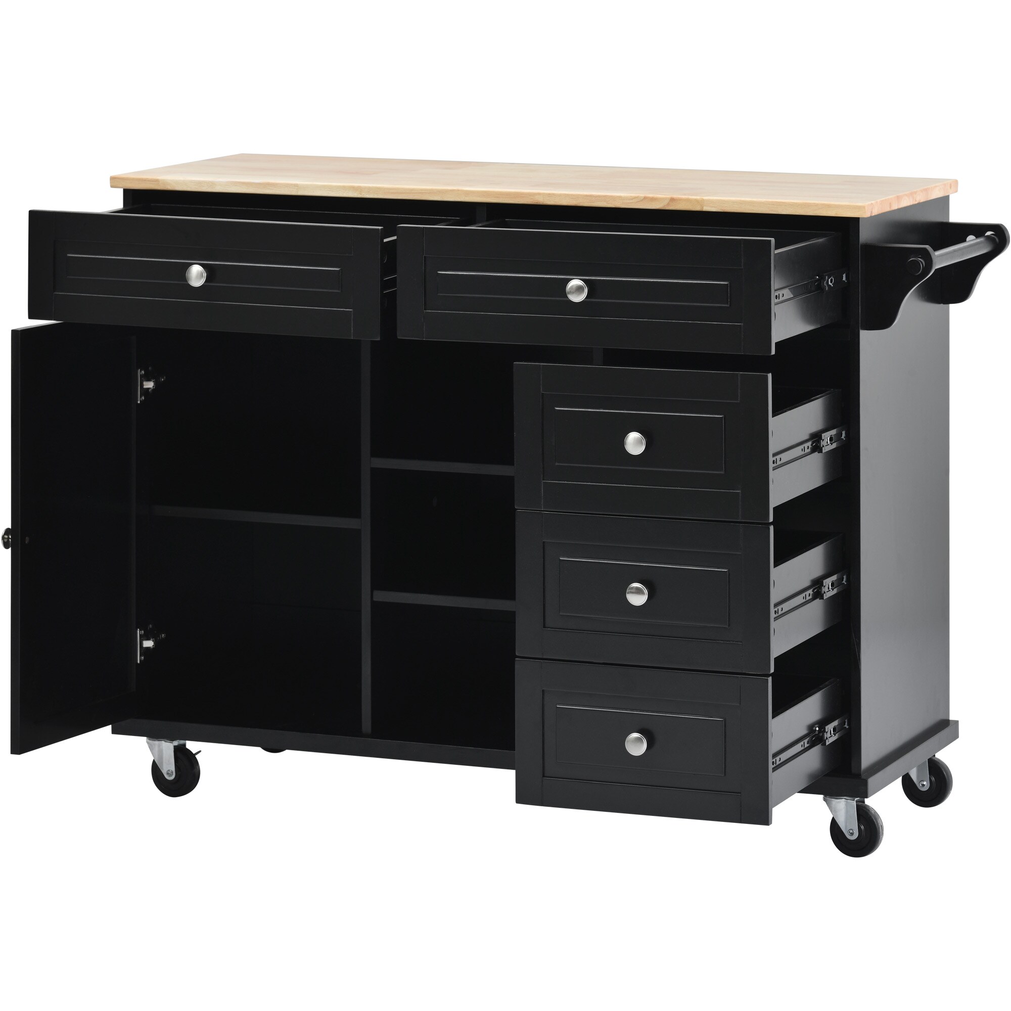Oaks Decor OAWF2973AAB Black MDF Base with MDF Rolling Kitchen Island ( 18-in x 53-in x 36-in )