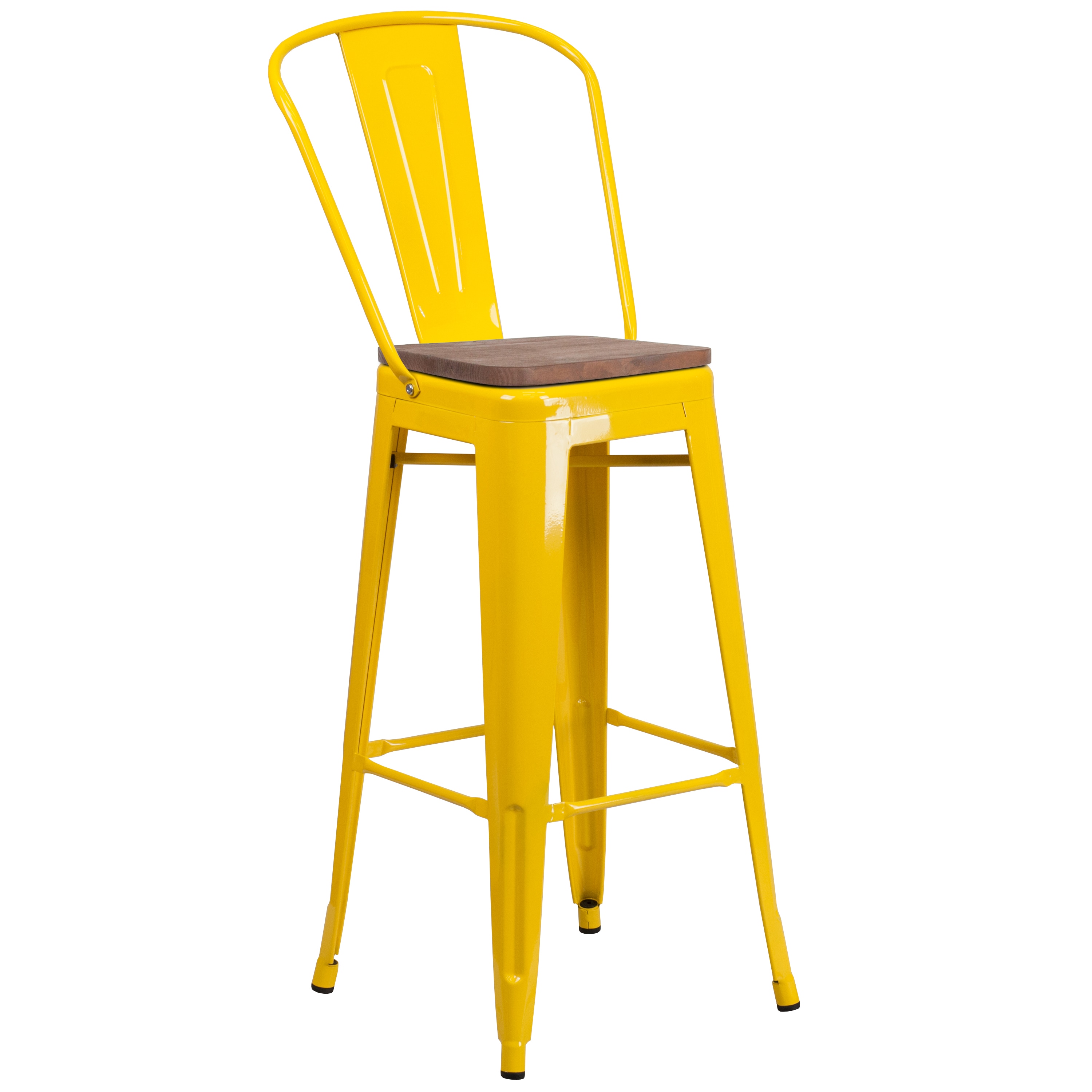 Merrick Lane - Dothan 30-in Tall Yellow Metal Bar Height Dining Stool with Curved Slatted Back an...