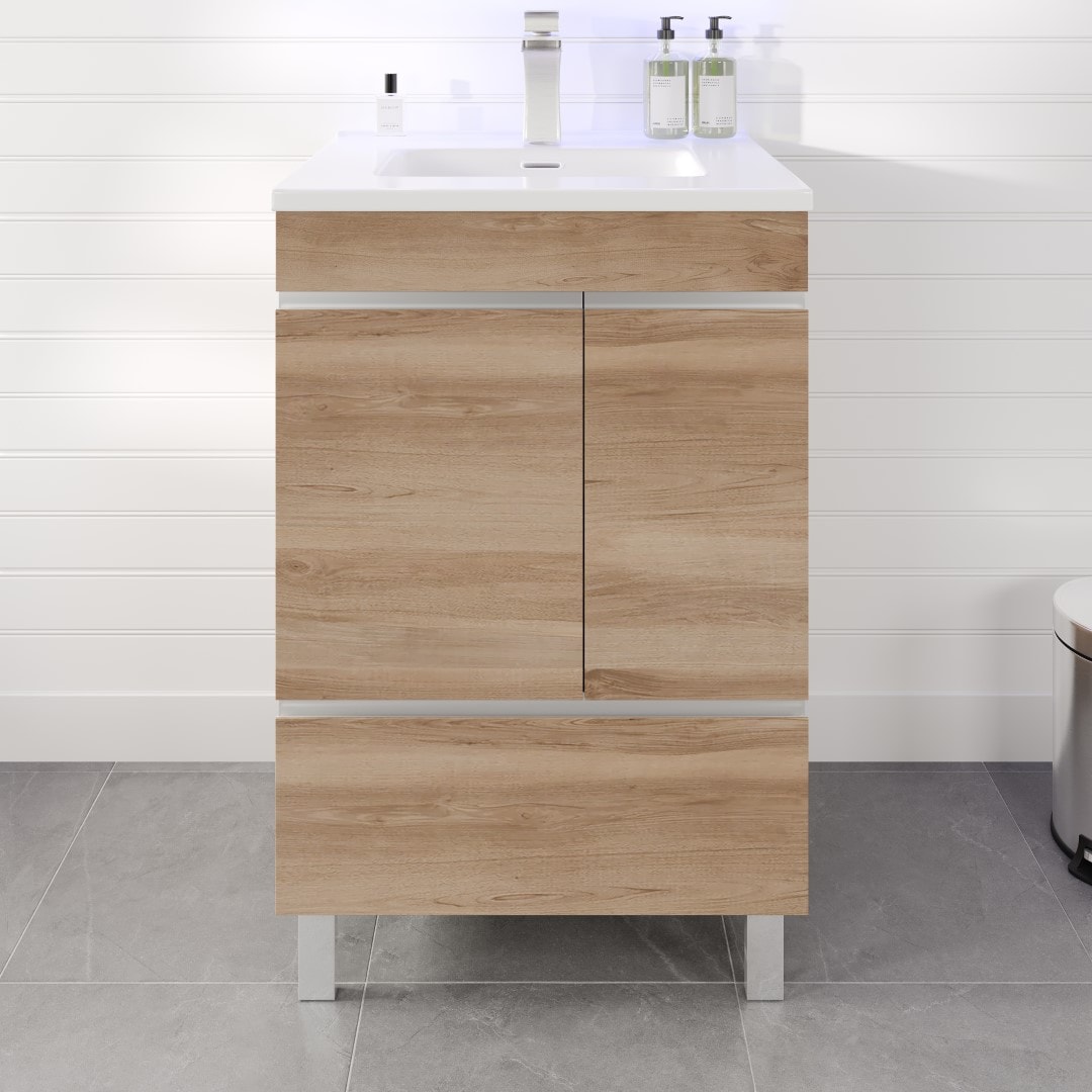 Eviva EVVN539-24OAK Petite 24-in Oak Single Sink Bathroom Vanity with White Porcelain Top