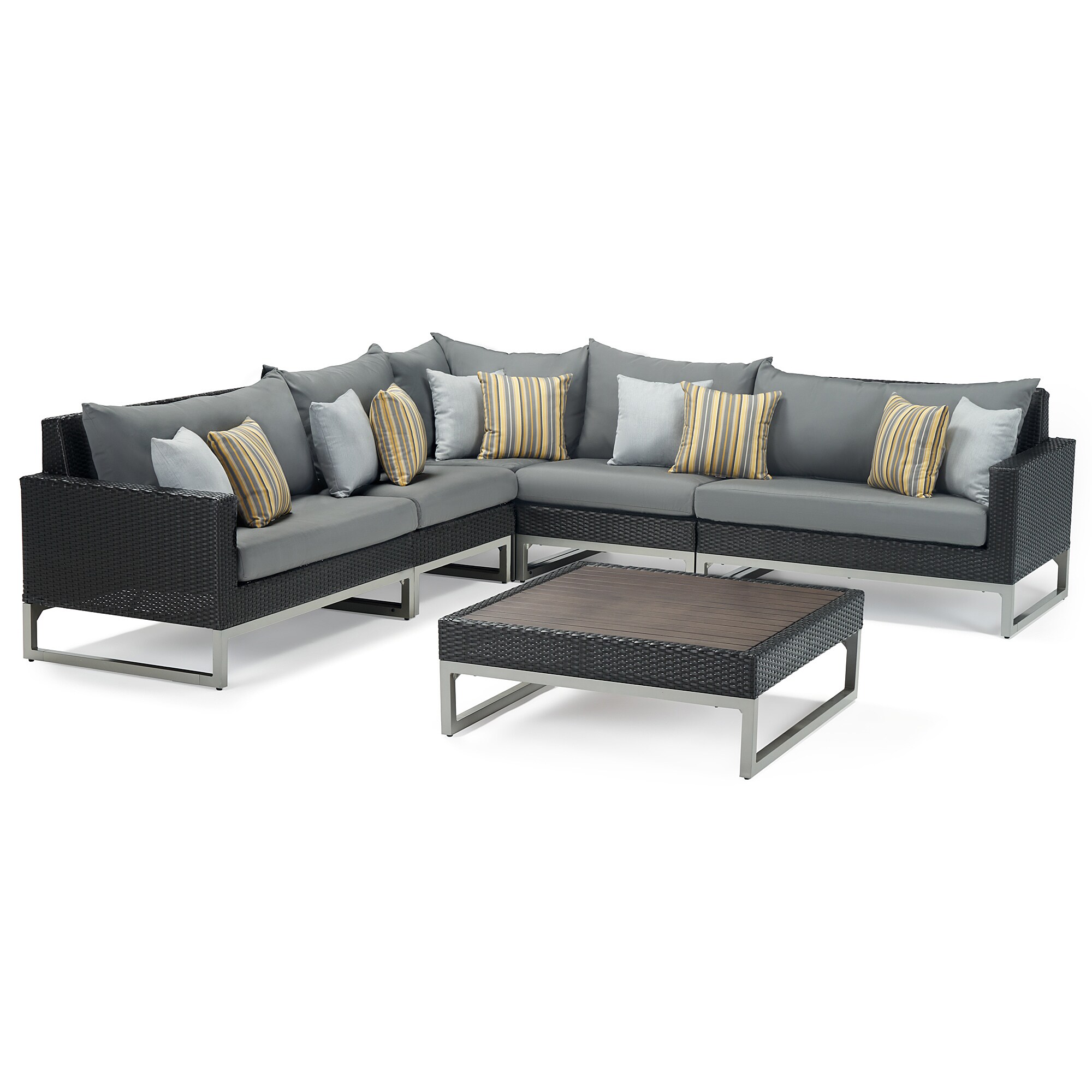 RST Brands OP-PESS6-MILO-E-CHR- Milo 6 -Piece Rattan Patio Sofa Conversation Set with Gray Sunbrella Cushions