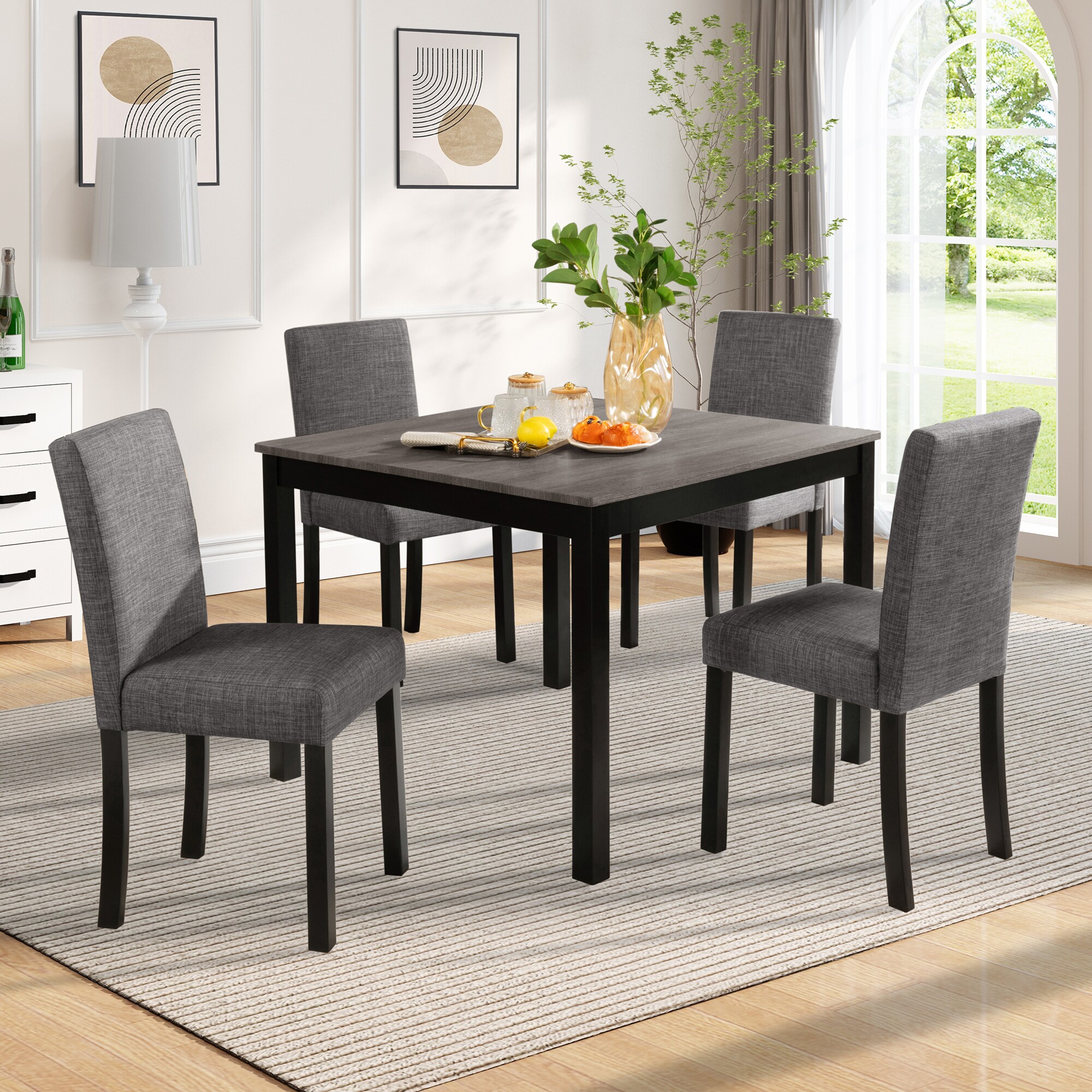 LOVMOR 5-Piece Dining Table Set with 4 Chairs Dining Table Set for 4 with Chairs Wooden Dining Table Set Gray Black
