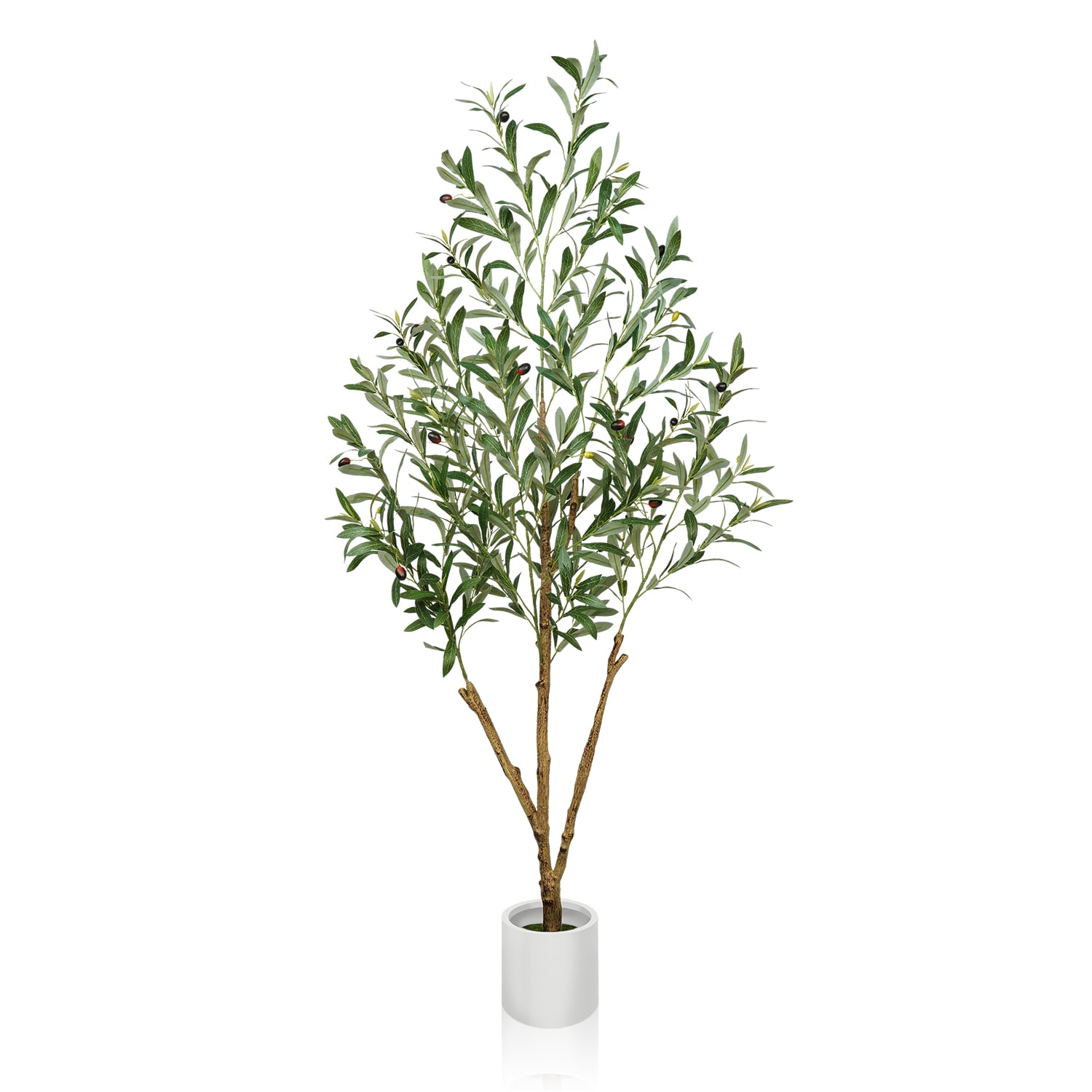 Vitalismo 60-in Green Indoor/Outdoor Floor Olive Artificial Tree in Pot w/Multi Stems Tall Faux Olive Tree w/566 Lifelike leaves and 22 Olive Fruits for Living Room Office Entryway Decor