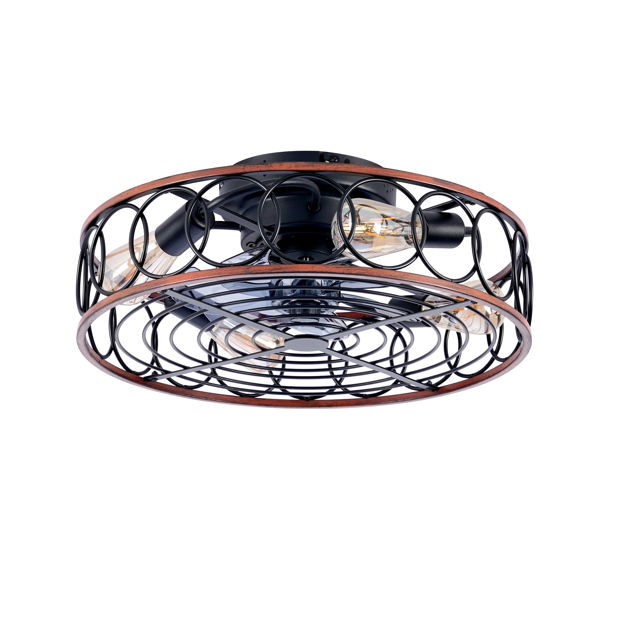 Bybafun YD3100012 20-in Black Flush Mount Cage Ceiling Fan Light Kit Compatible and Remote Control Included