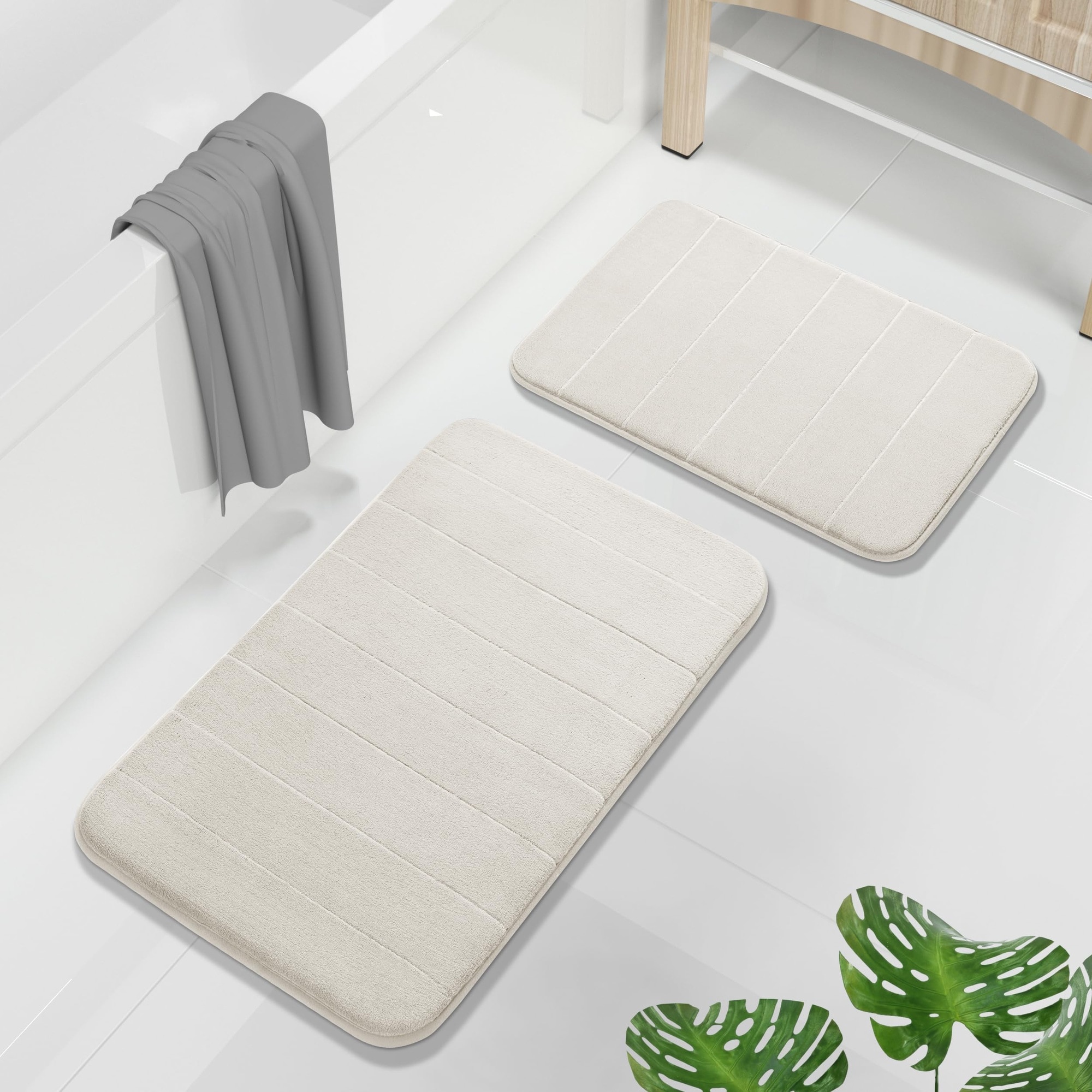 Yichuhaoxi  Memory Foam Bathroom Rug Set 2 Piece Super Soft Absorbent Quick Dry Bath Mat Set Machine Washable Non Slip Floor Carpet for Tub