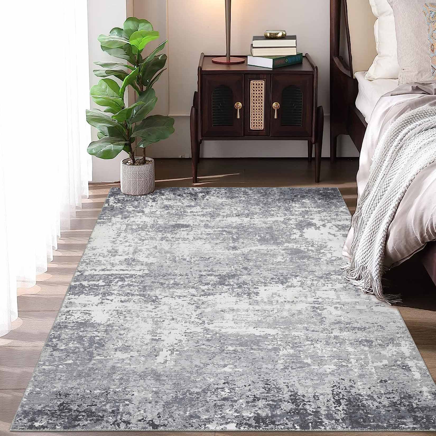 Garvee YXY-LO-PHO-134ZUJ4N 9 x 12 (ft) Loomed Polyester Gray Rectangular Indoor/Outdoor Abstract Mid-Century Modern Machine washable Area rug