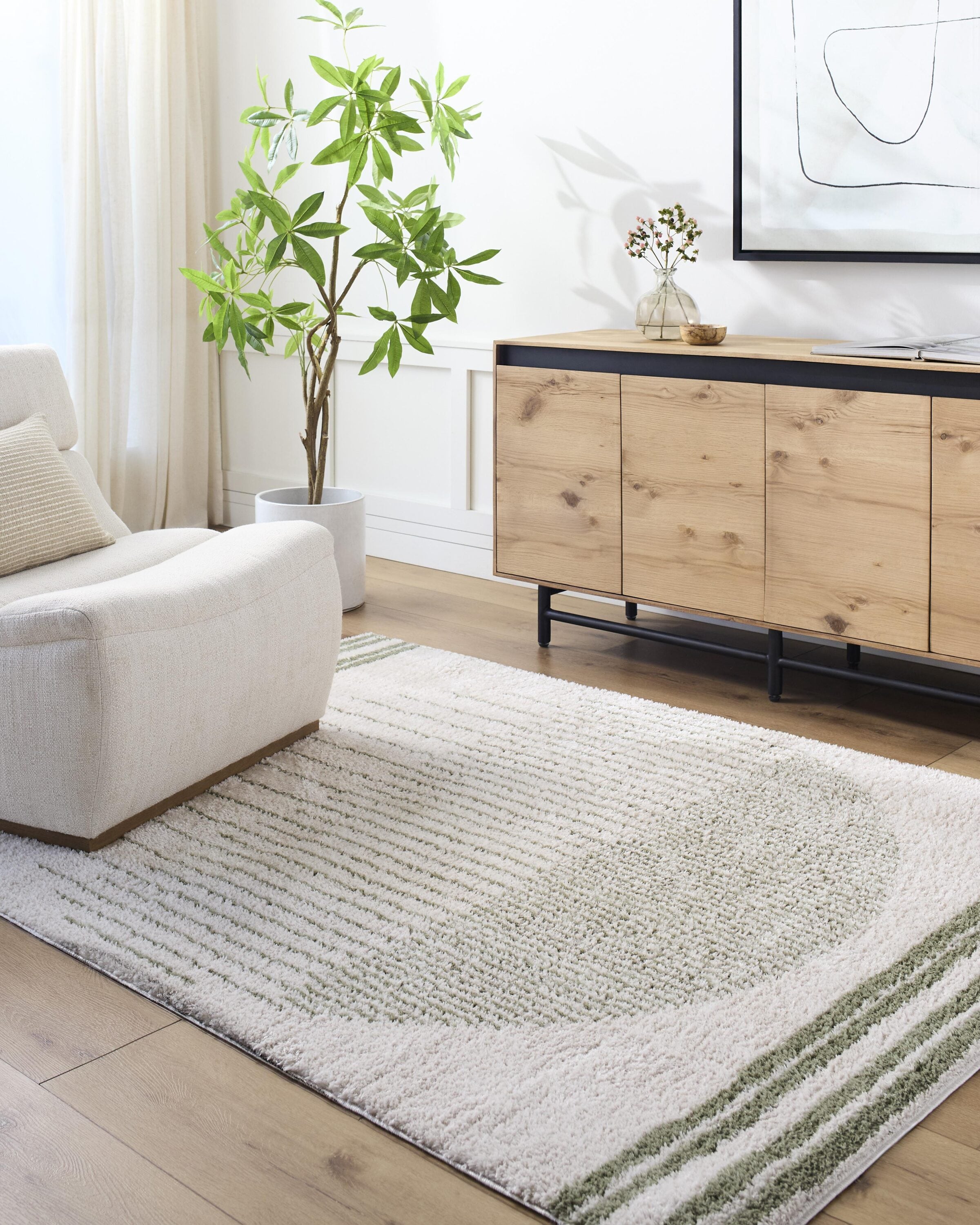 Livabliss FSG2307-71010 Fossay Shag 7 x 10 (ft) Flatweave Polyester Light Beige/ Grass Green Rectangular Indoor Global Machine washable Area rug