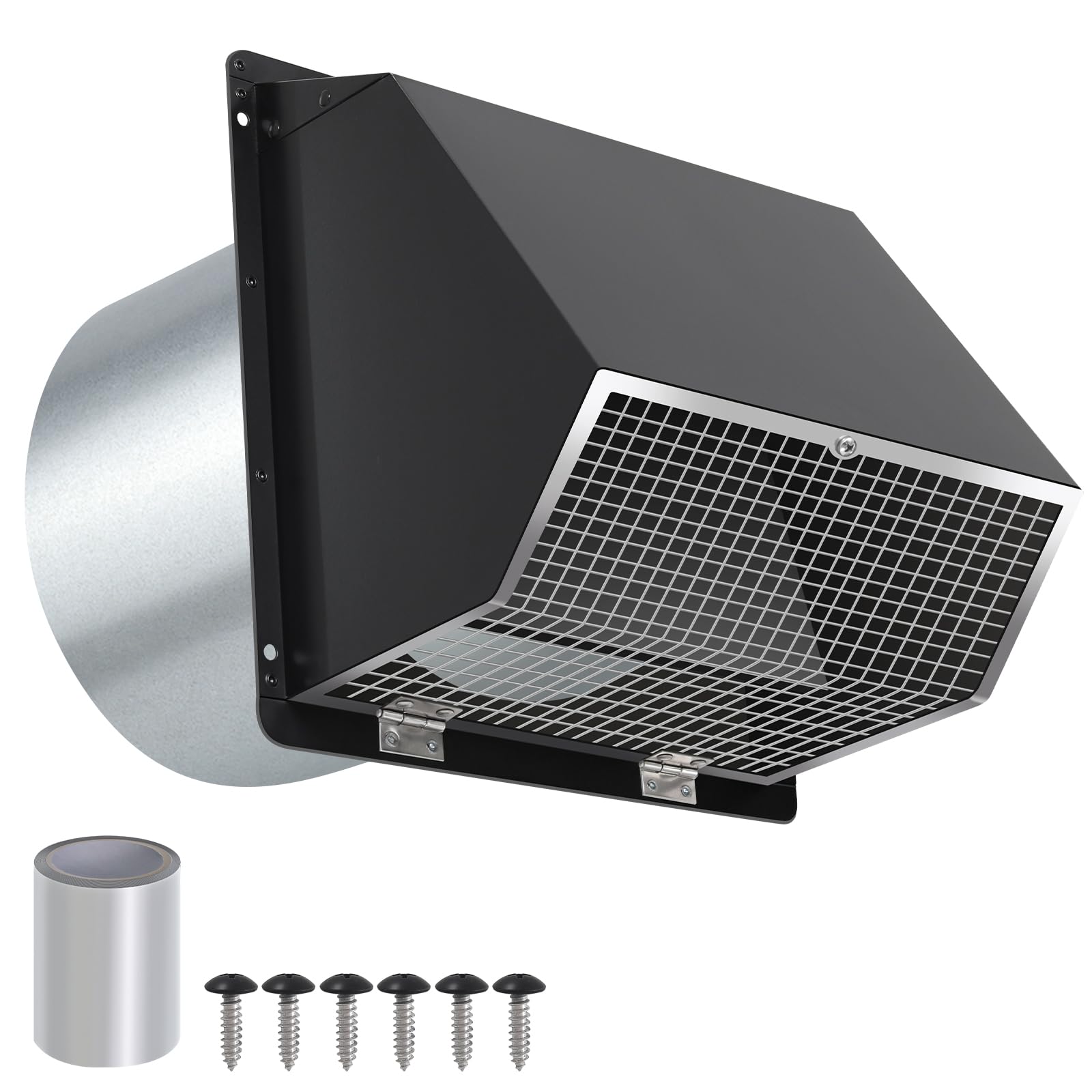 Misopily  7 Inch Wall Vent with Screen and Damper Galvanized Steel Hooded Wall Vent Cover Cap Exhaust Vent Cover Outside for Kitchen Range Hood