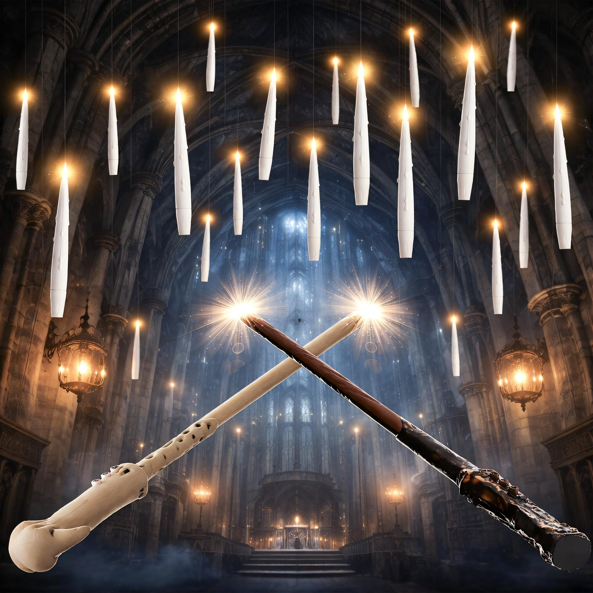 Numhew Flameless Hanging Candles 20-Piece White LED Set with Wand Remotes and Timer