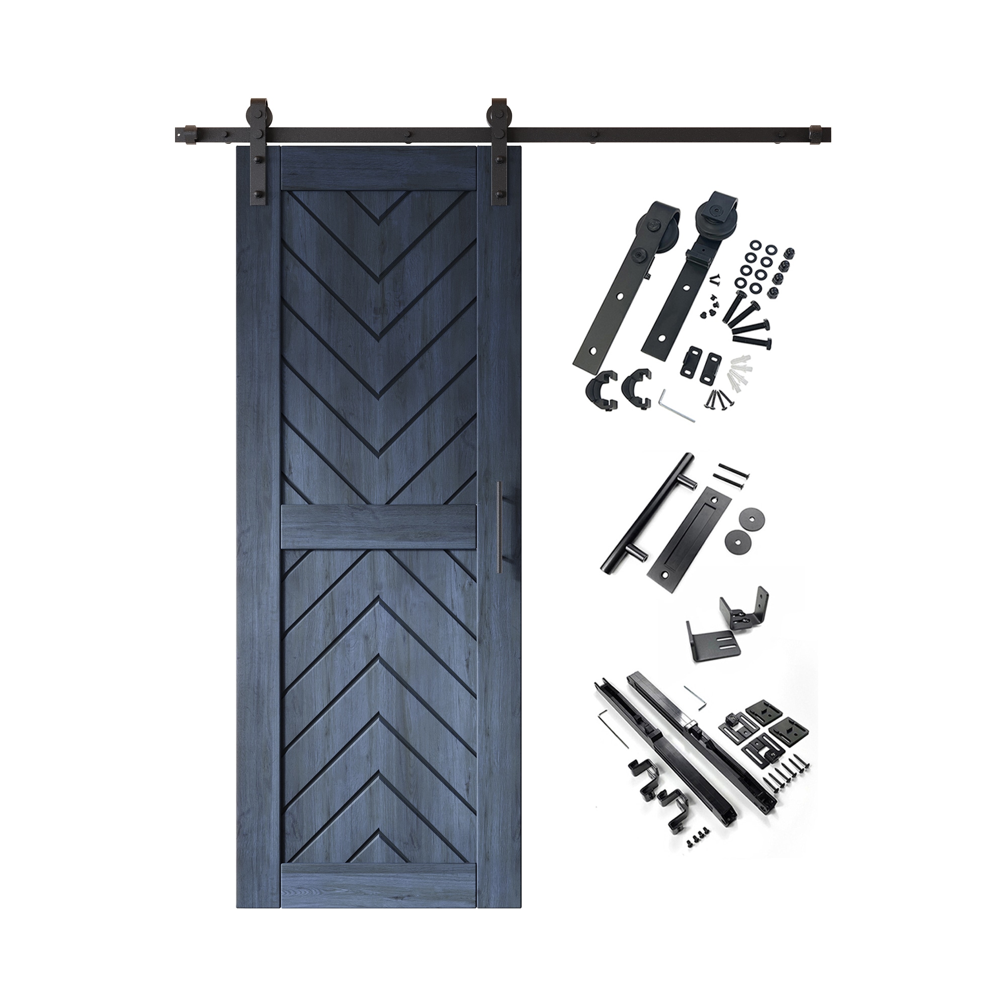 HOMACER YT1H054C-JT4-2680-NA 26-in x 80-in Navy Herringbone Pine Wood Solid core Single Barn Door (Hardware Included)