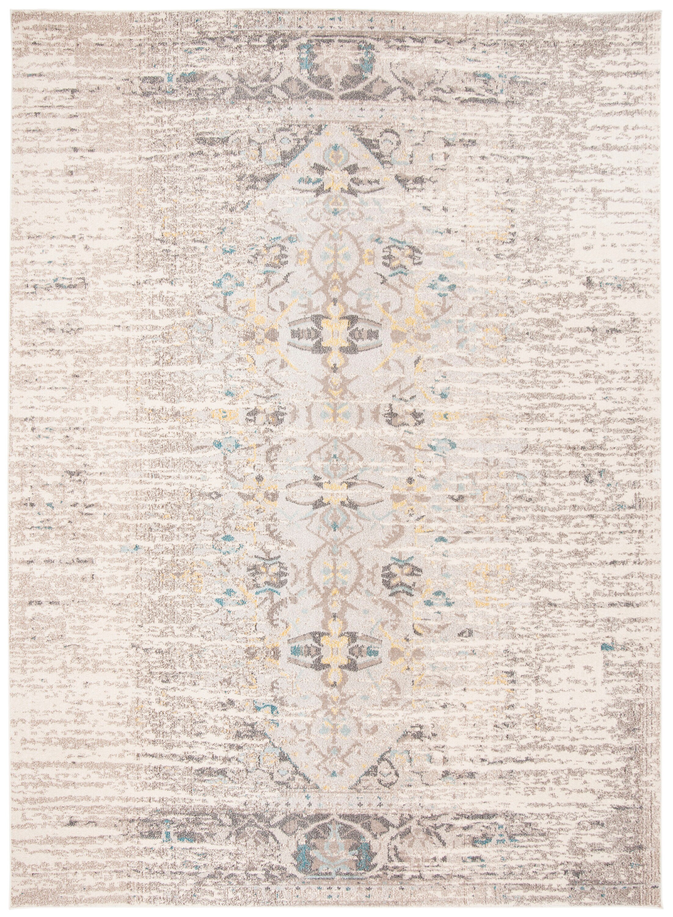 Grey and Multicolor Synthetic Rectangular Area Rug
