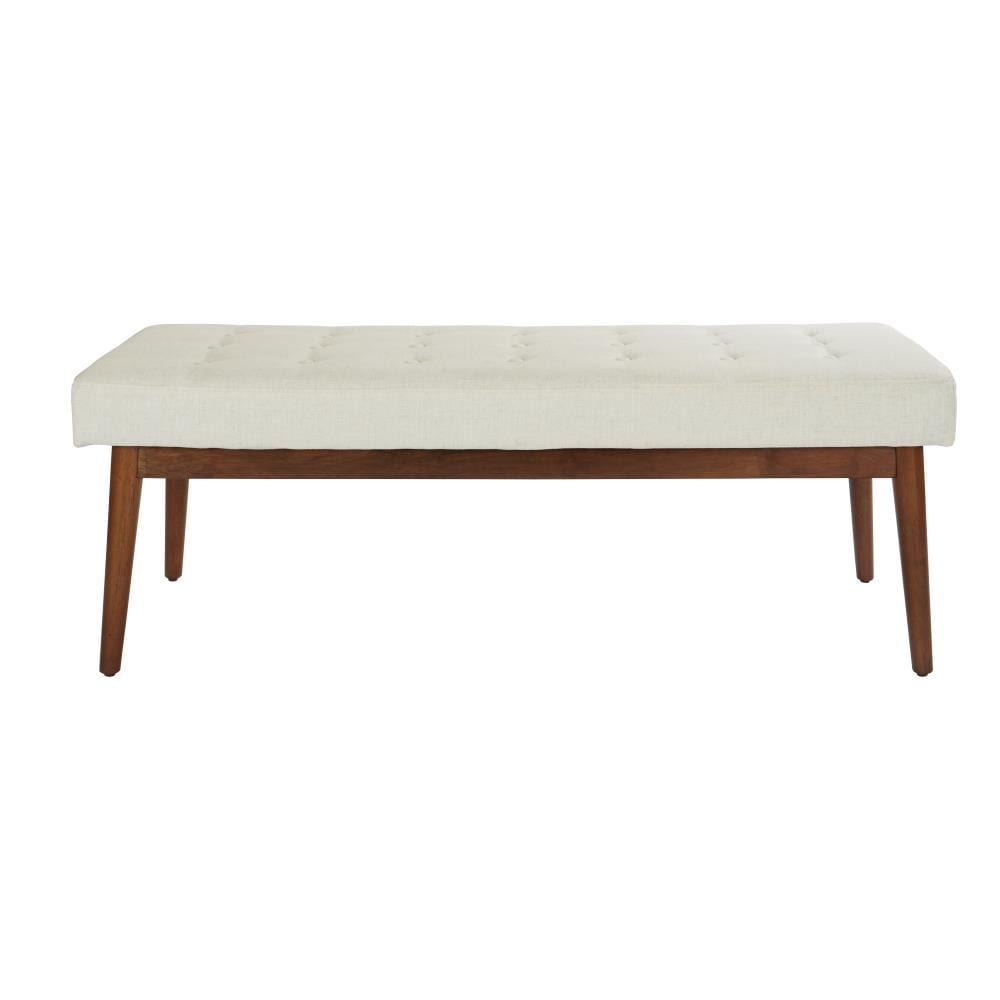 Mid-Century Linen Fabric Storage Bench with Coffee Finished Legs