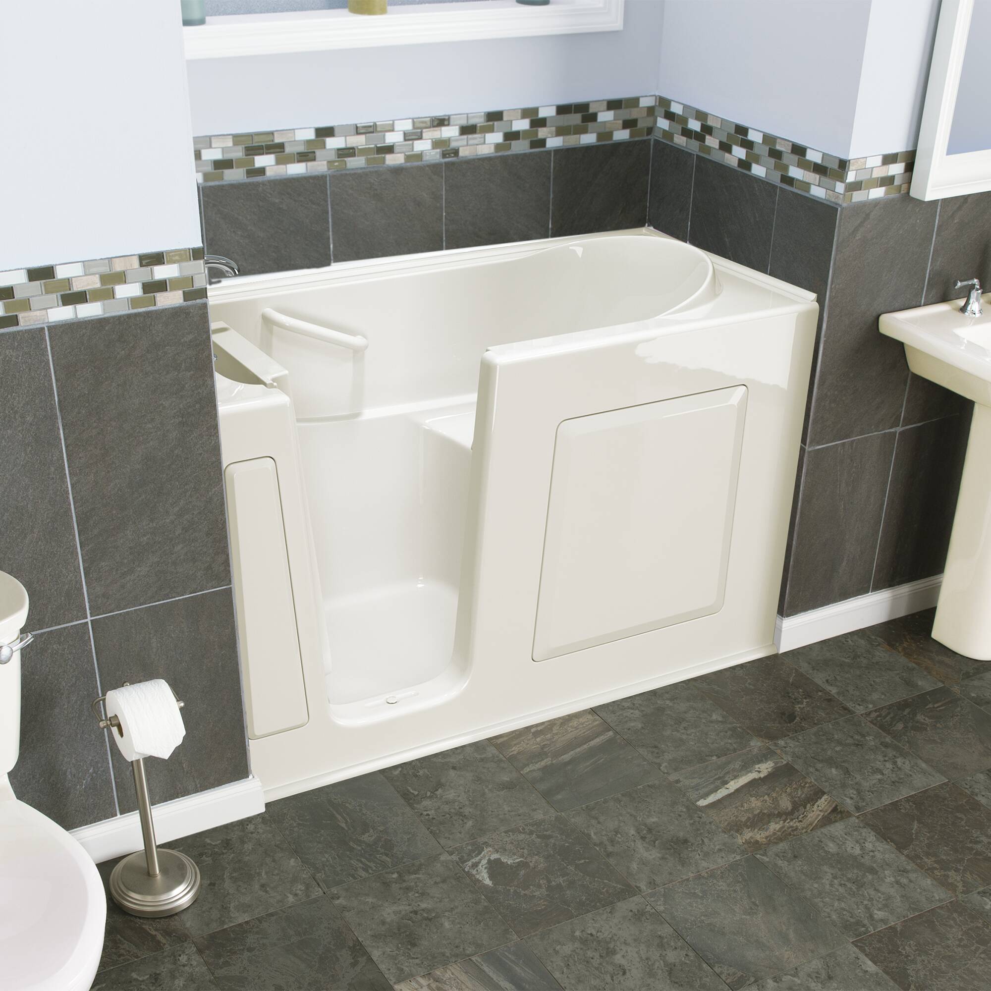 Safety Tubs SSA6030LS-BC 30.0-Inches x 59.0-Inches Biscuit Fiberglass Rectangular Walk-in Soaking bathtub with Faucet Hand Shower Drain ( Left Drain )