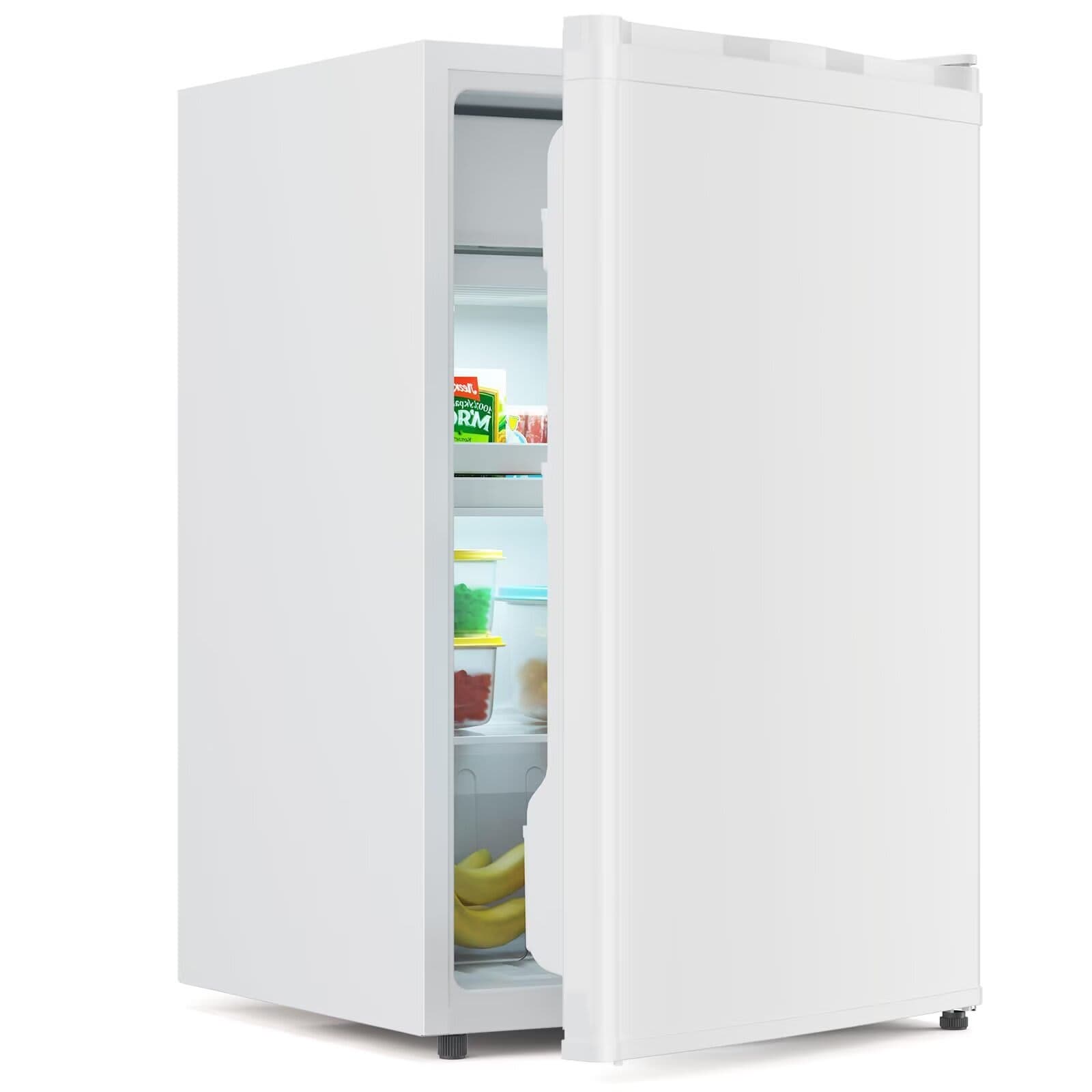 Qeetex JXNAG-PHO-121F6KLY 4.3 Cu.Ft. Single Door Compact Refrigerator with Freezer - Slide Out Glass Shelf Compact Fridge for Bedroom Office Dorm-White