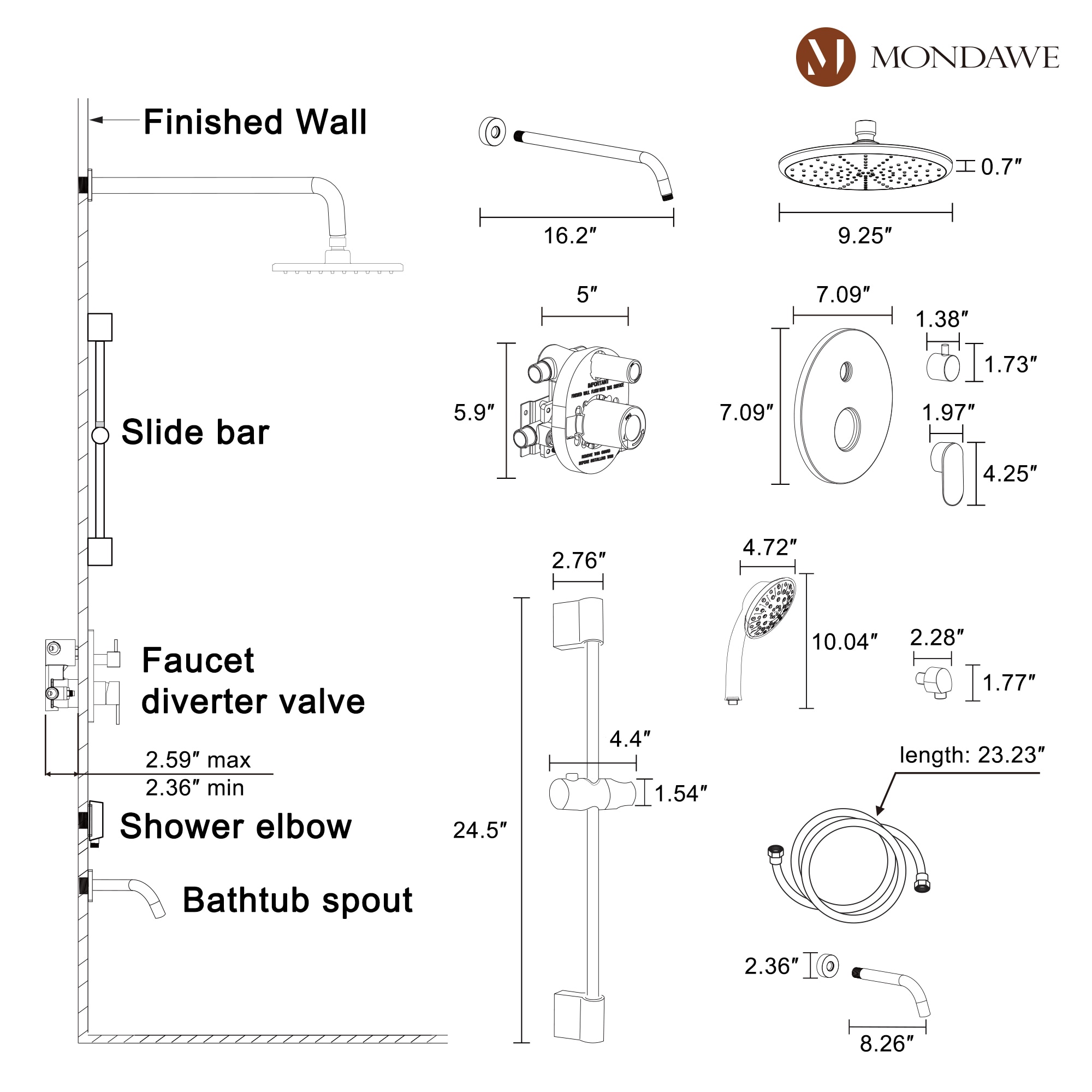 Mondawe MD-A3816-MB3 Showerhead-Bar-Panels - View #14
