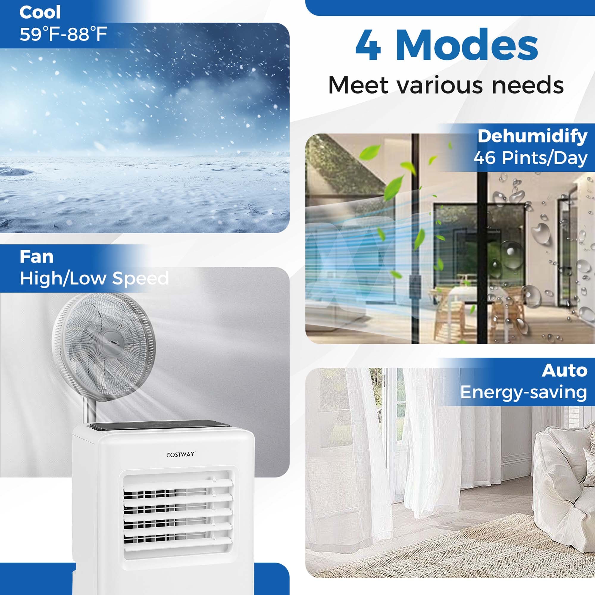 Costway  6500 BTU ASHRAE 10000 BTU Portable Air Conditioner 3 in 1 Air Cooler with Fan and Dehumidifier