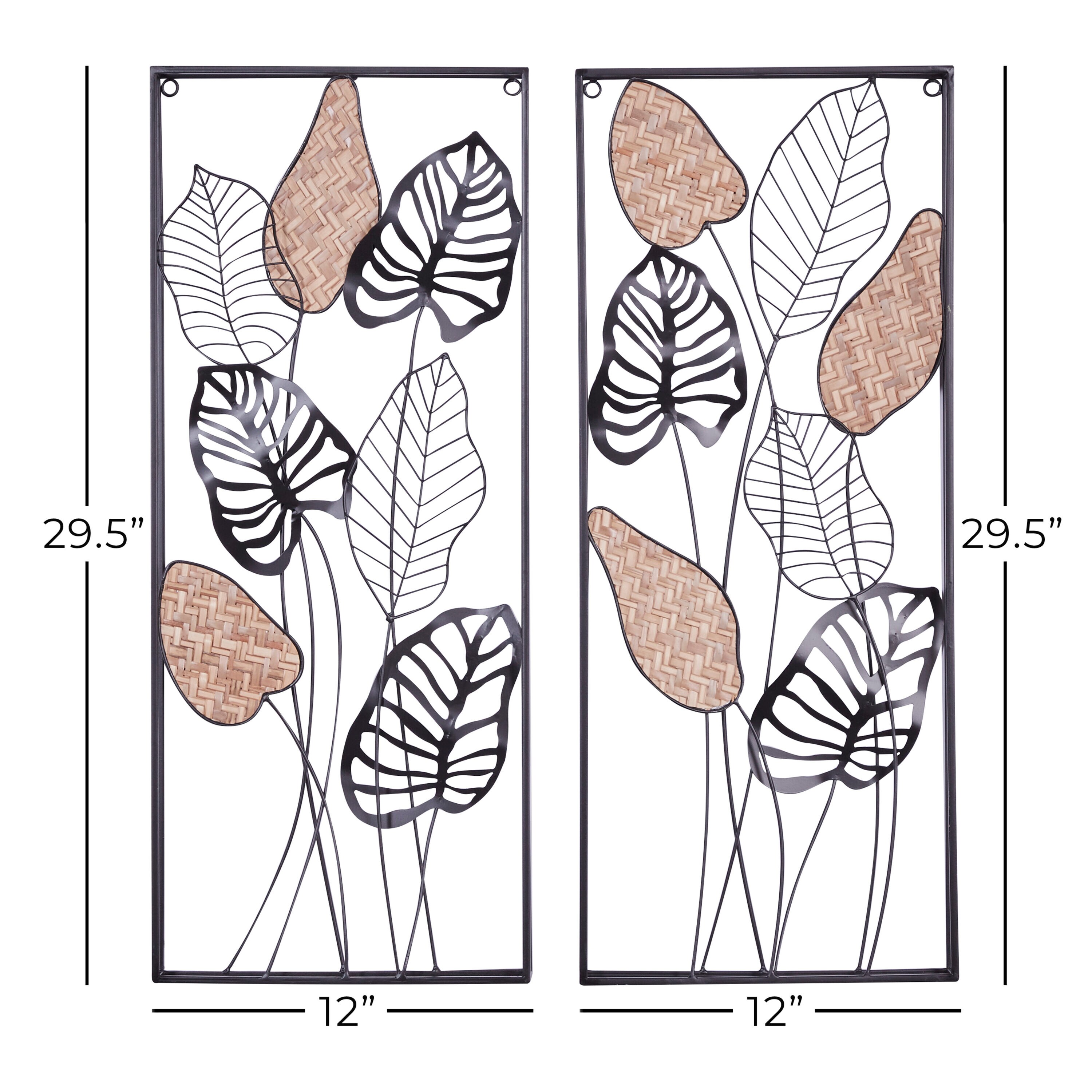 Black Metal and Reed Leaf Wall Decor Set of 2