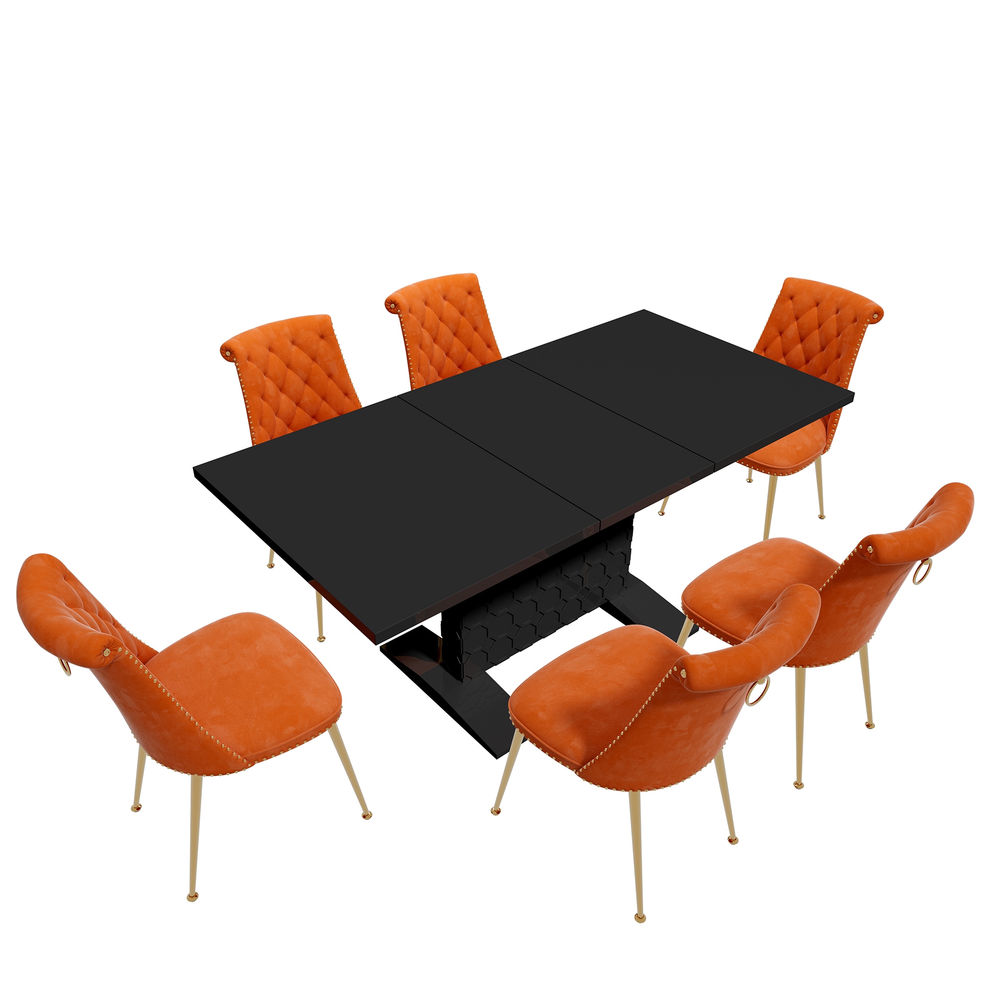 Clihome CL-ST1-BK703OG Orange Chair/Black Table Contemporary/Modern Dining Room Set with Rectangular Table ( Seats 6 )