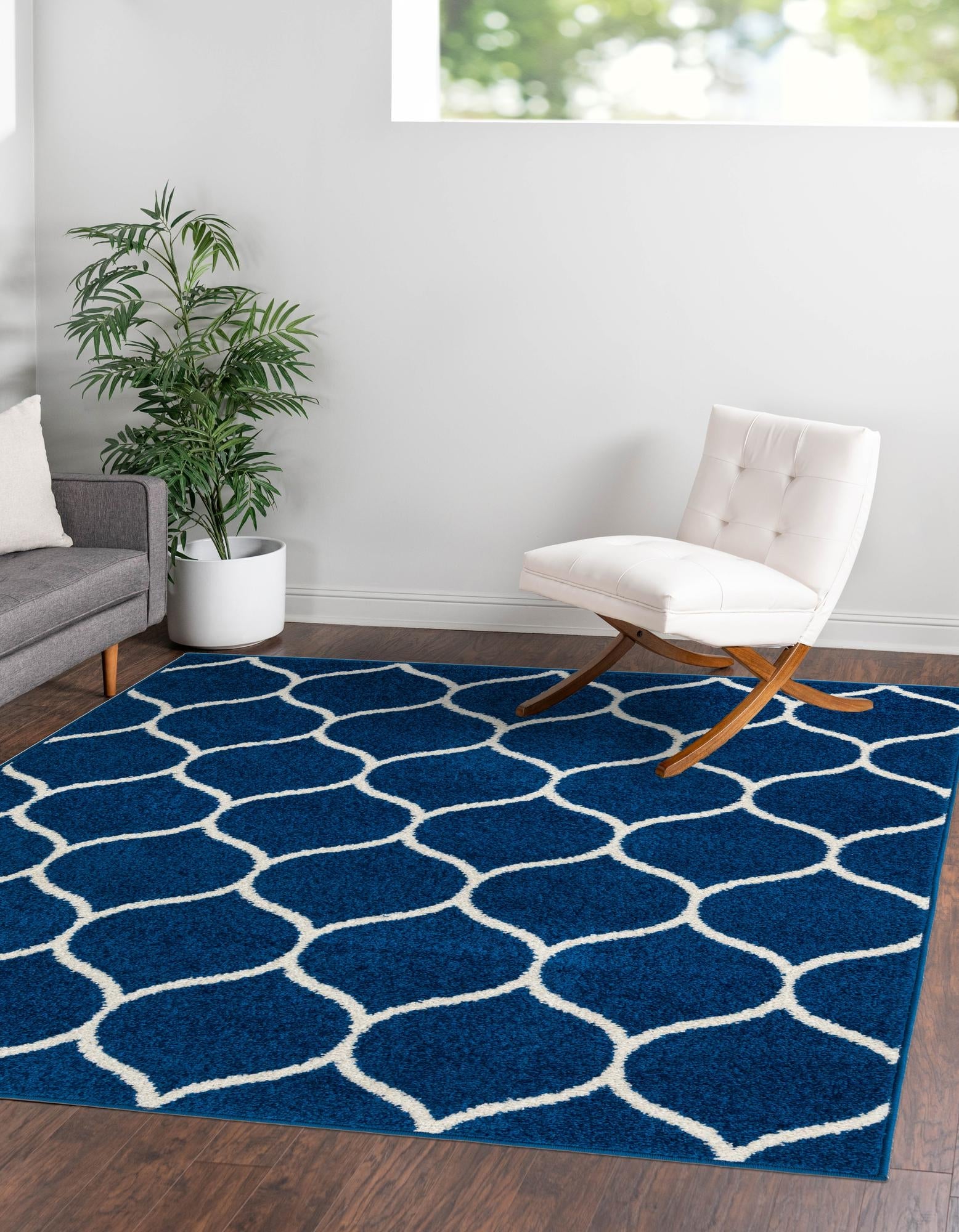 Unique Loom 3151665 Trellis Frieze 7 x 7 (ft) Loomed Polypropylene Navy Blue Square Indoor Trellis Area rug