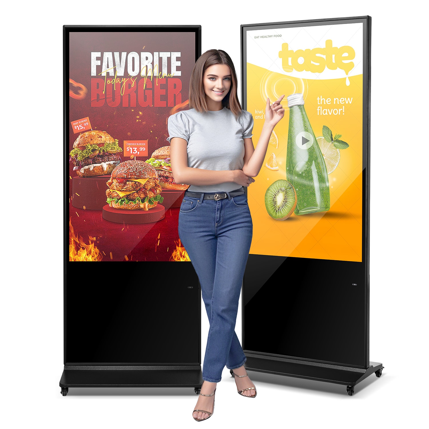 VEVOR SCCPKDZGGT4K06917V1 55 Inch Digital Signage Display  Touchscreen Digital Kiosk  Indoor Floor Standing Kiosk Display  4K UHD LCD Screen  2GB RAM and 32GB ROM  with WiFi HDMI/USB Input  Commercial Advertising Display