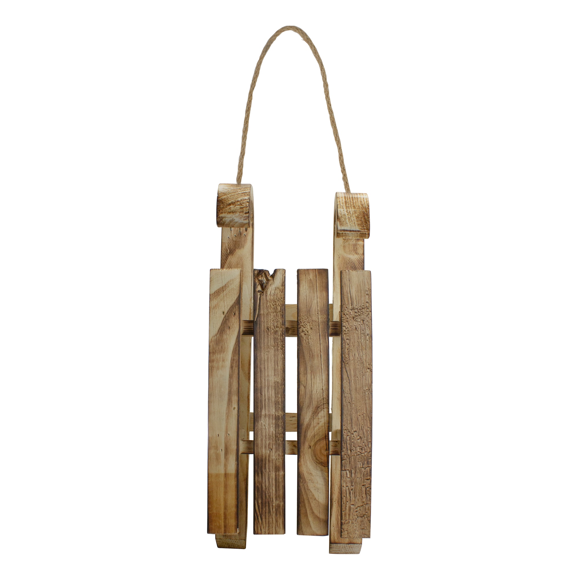 Northlight 34300498 16-in Rustic Wooden Sleigh with Twine Rope Christmas Wall Decoration - 16" Sleigh Christmas Decor