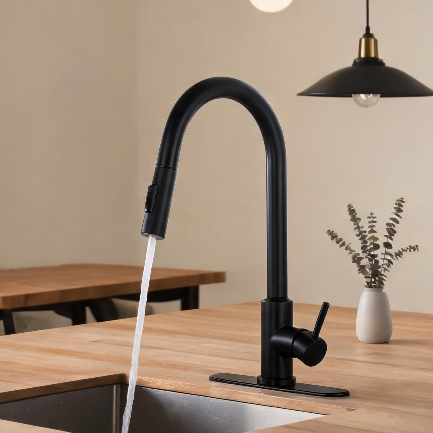 Naturefalls Pull-Down Kitchen Faucet with Touch Activation in Sleek Black Stainless Steel
