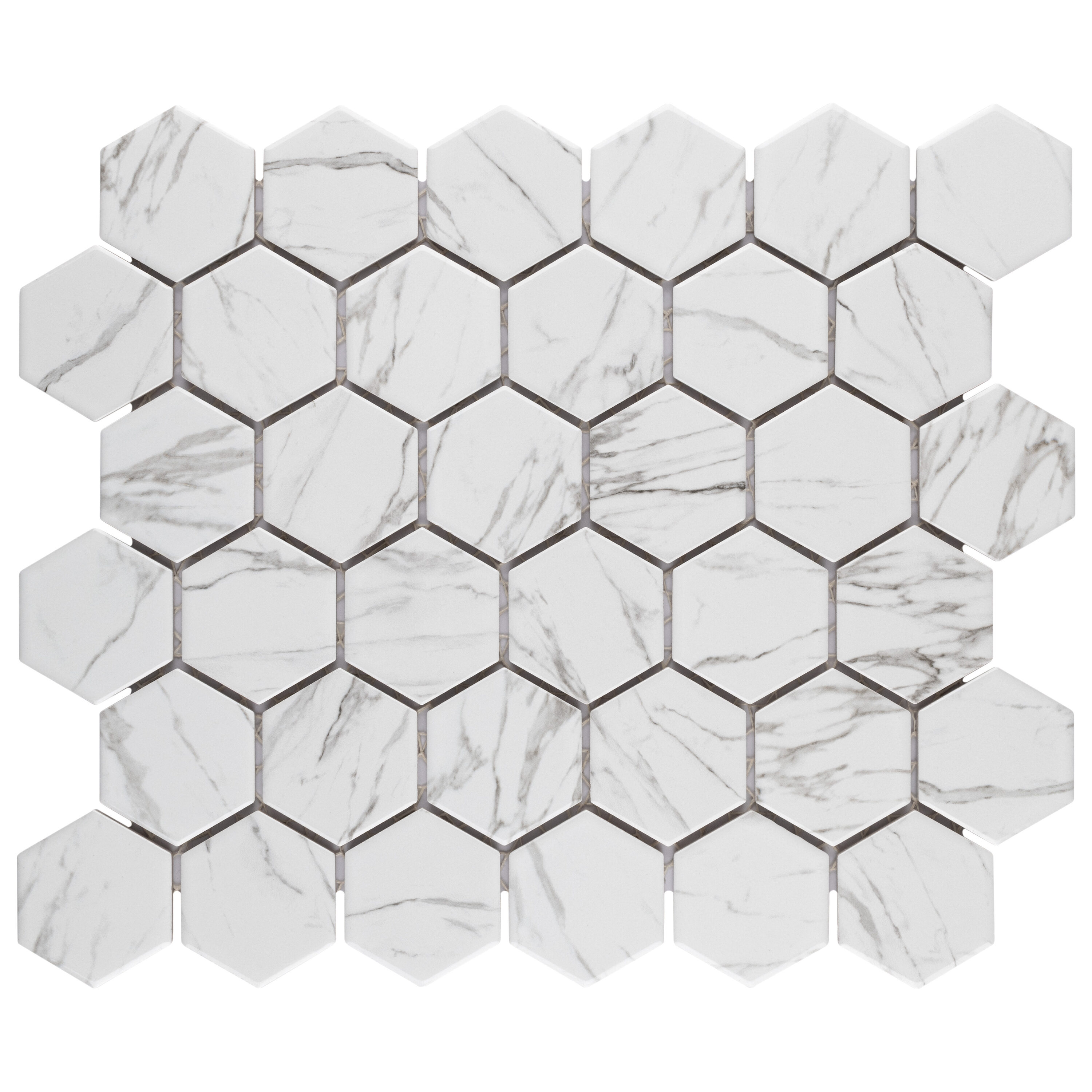 Affinity Tile S1FTC2FLWH Sample- Flo 2 in. Hex White 7-in x 7-in Glossy Porcelain Patterned Hexagon Floor and Wall Tile