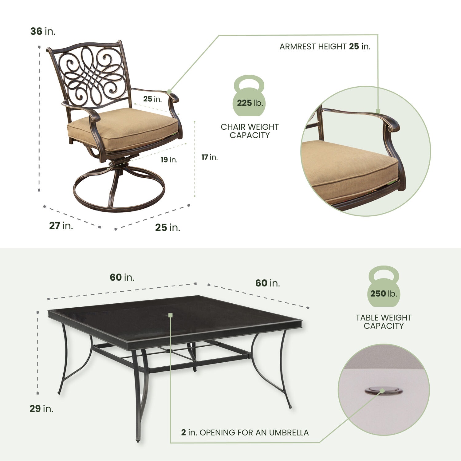 Traditions 9-Piece Bronze Aluminum Outdoor Dining Set with Tan Cushions