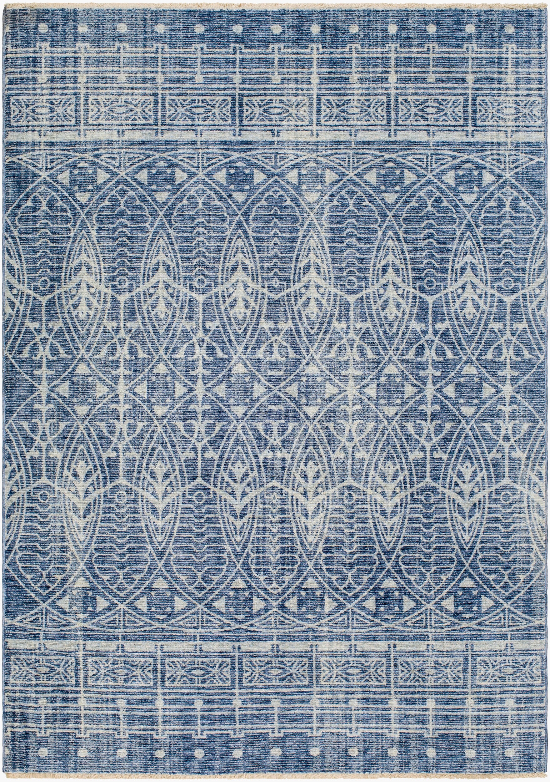 Blue and White Geometric Pattern Rectangular Rug