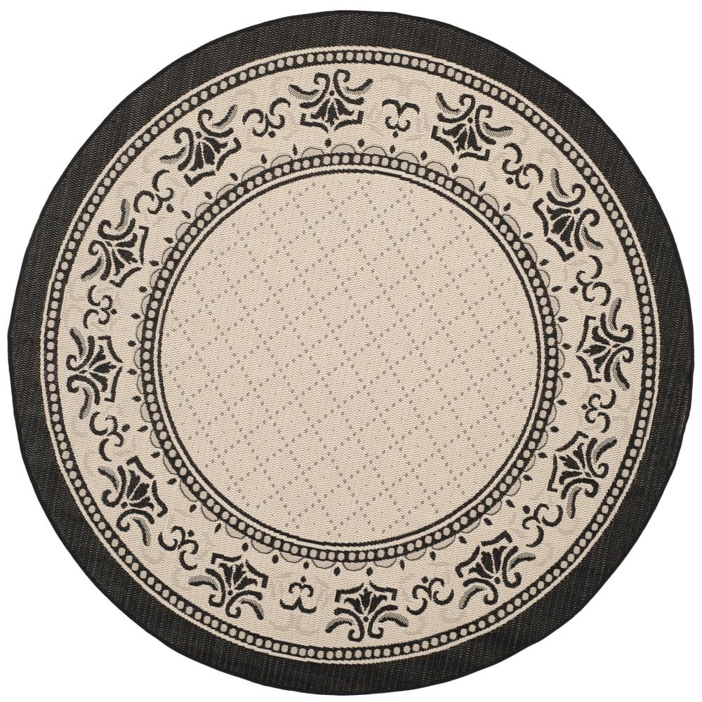 Safavieh CY0901-3901-8R Courtyard Trellis Vine 8 x 8 (ft) Loomed Polypropylene Sand/Black Round Indoor/Outdoor Floral/Botanical Coastal Area rug