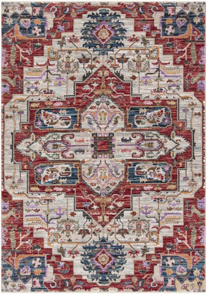 Bohemian Red and Cream Cotton Synthetic 5' x 7' Area Rug