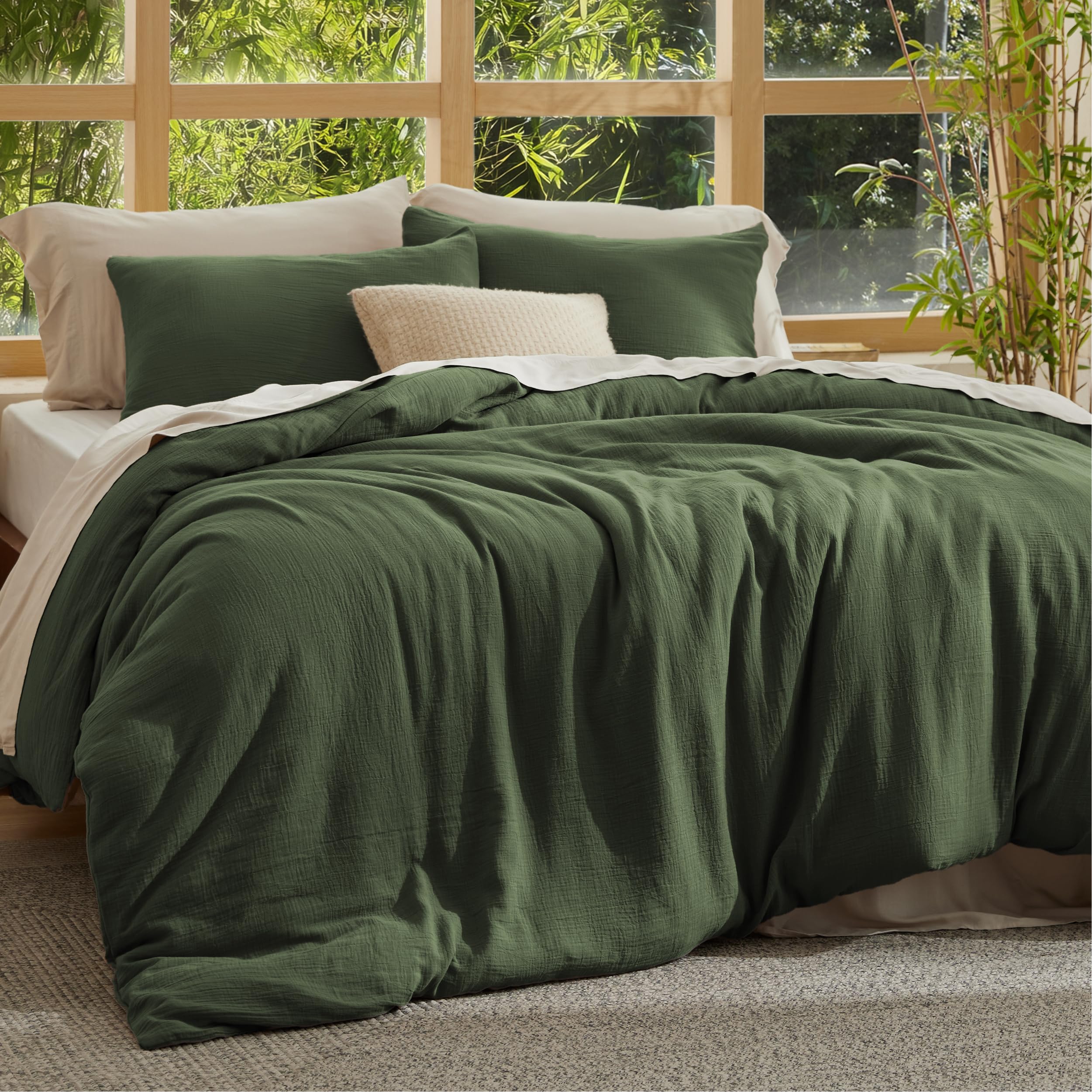Bedsure 120x98 Oversized King 3-Piece Green Bamboo Duvet Cover Set