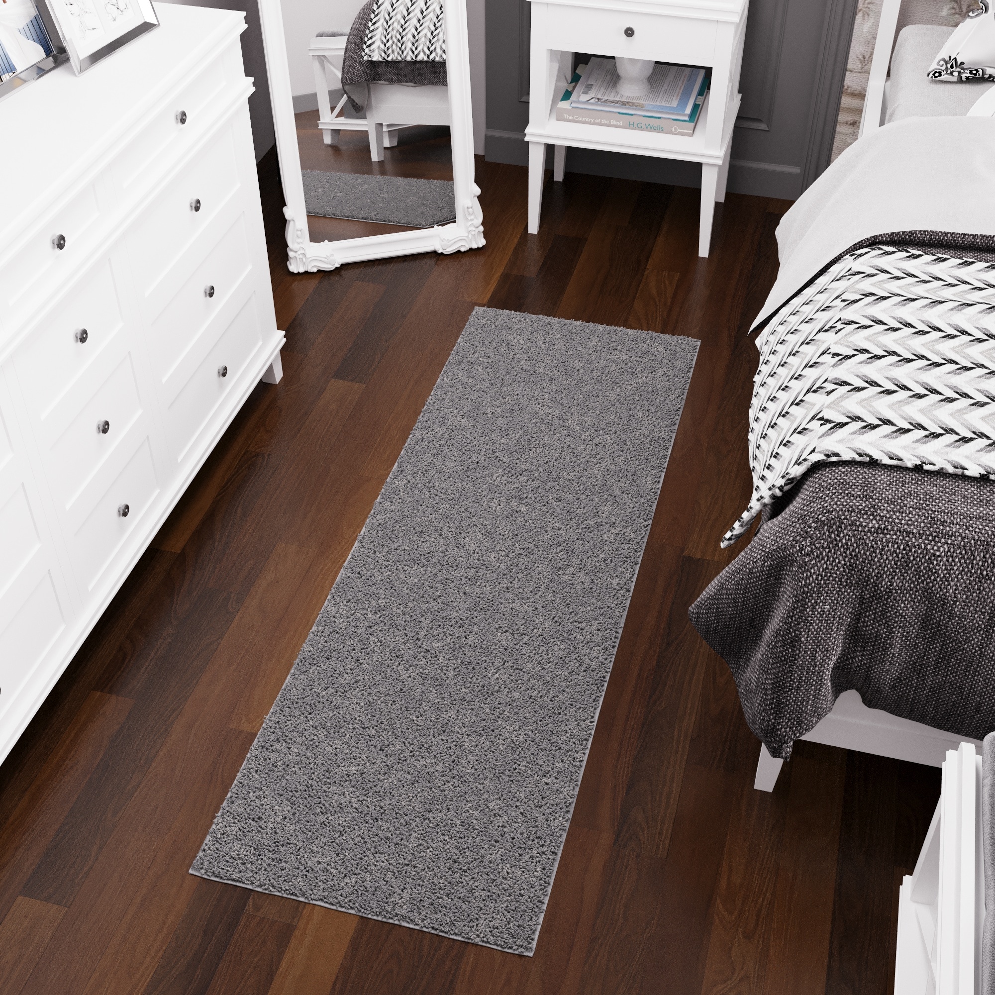 Ottomanson CY303-3X6 Non-Slip Shag Rug 3 x 6 (ft) Loomed Polyester Gray Rectangular Indoor Solid Mid-Century Modern Runner rug