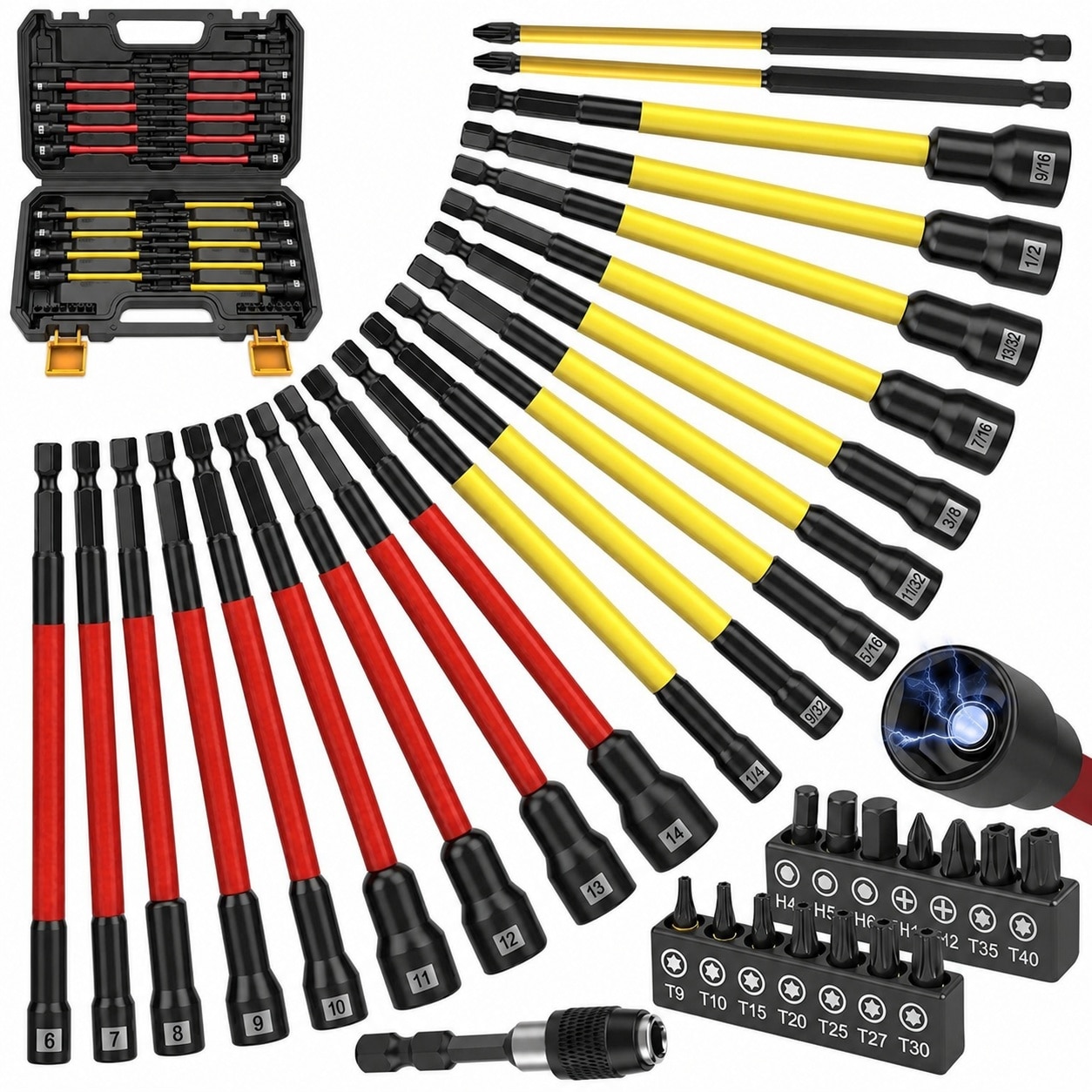 Aoibox 35 Piece Magnetic Impact Nut Driver Bit Set with Cr V steel with SAE and metric sizes with 1 4 sizes #LABV5PJT